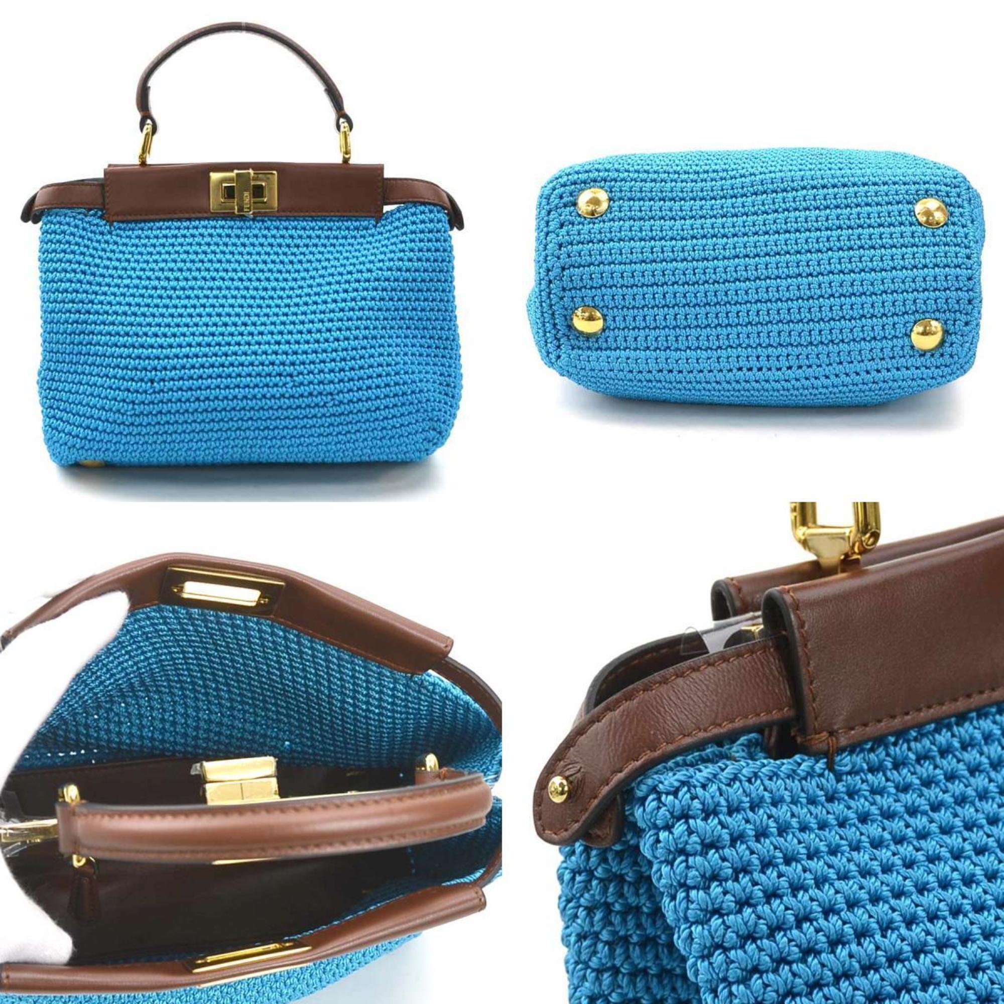 FENDI handbag shoulder bag peekaboo polyester leather blue x brown ladies 8BN244-AFP3 h30812a