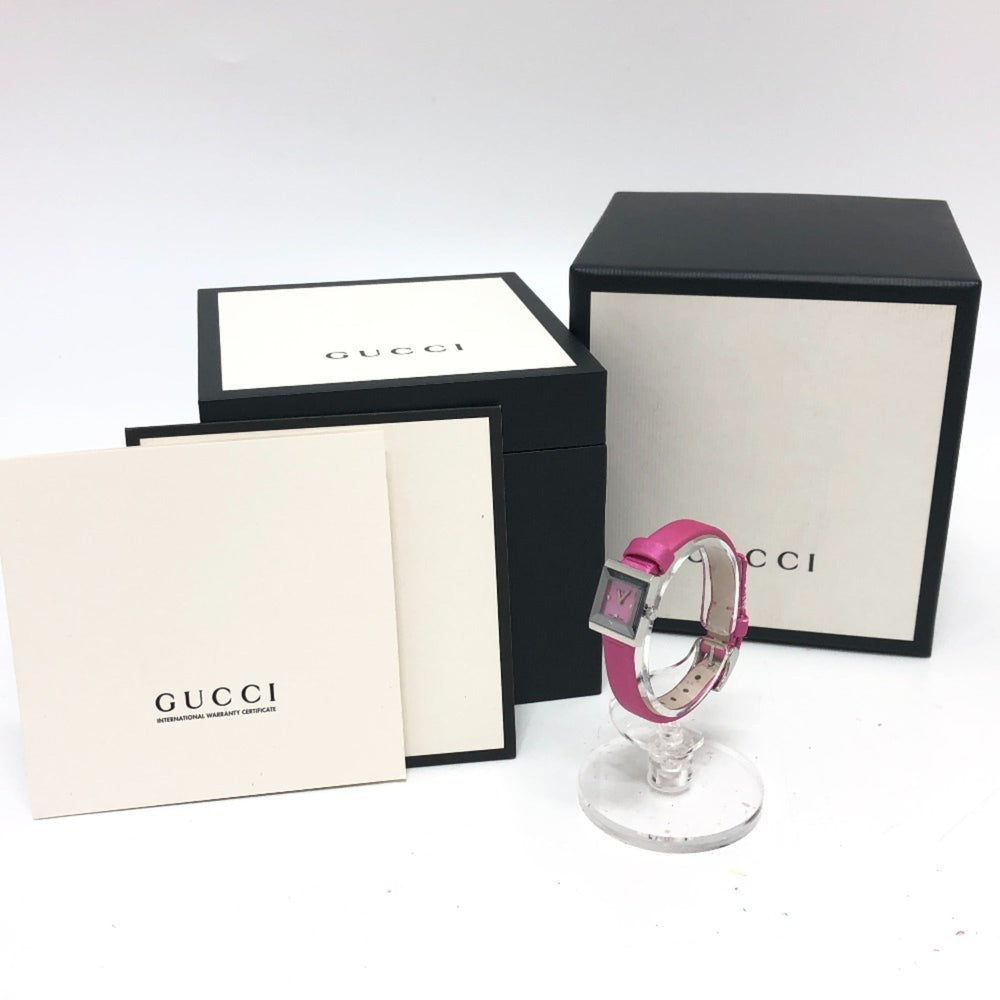 GUCCI 128.5 Pink Shell Quartz Wristwatch Watch SS Ladies Silver S-240816-8 — Good
