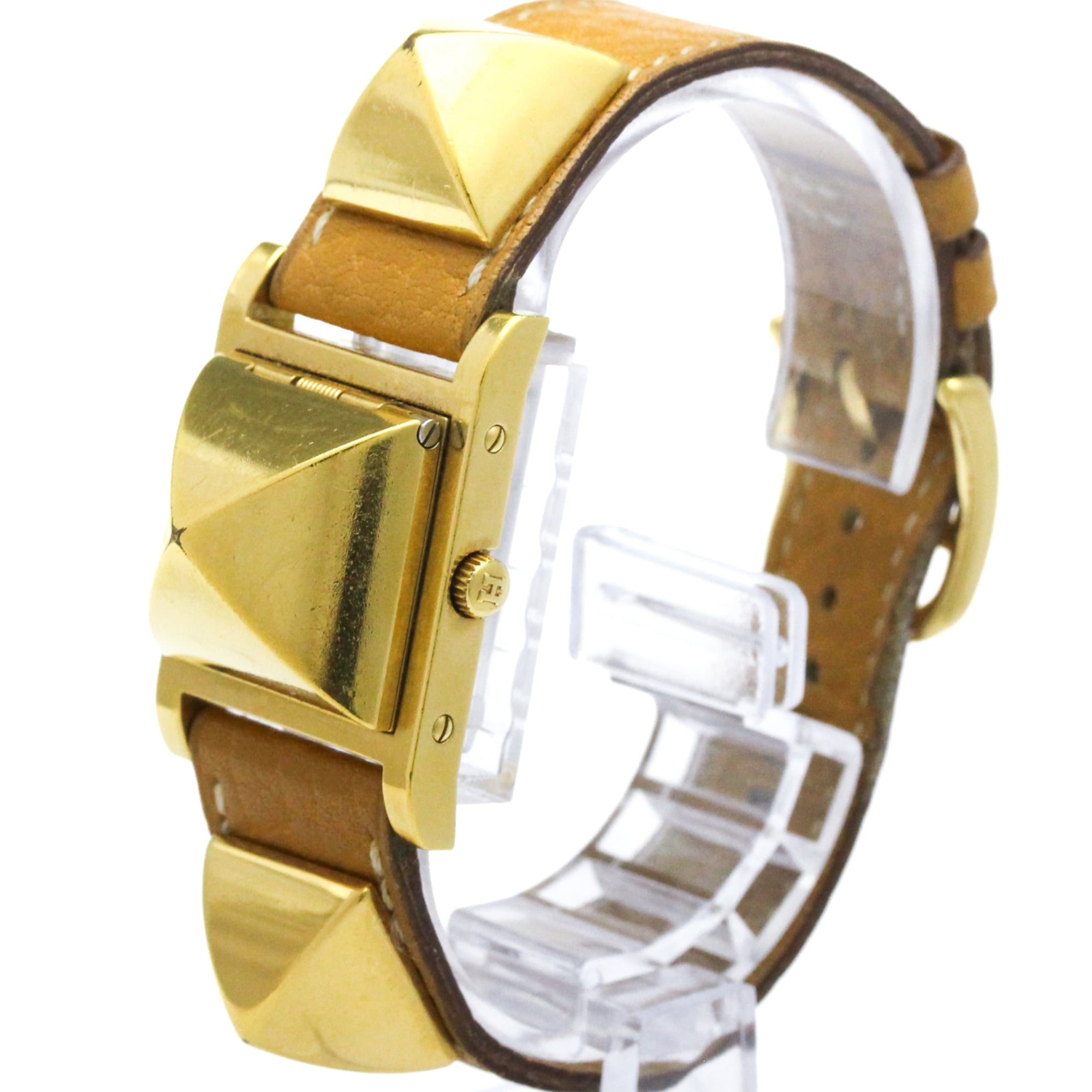 HERMES Medor Gold Plated Leather Quartz Ladies Watch ME1.201 — Good