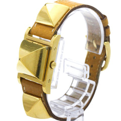 HERMES Medor Gold Plated Leather Quartz Ladies Watch ME1.201 — Good