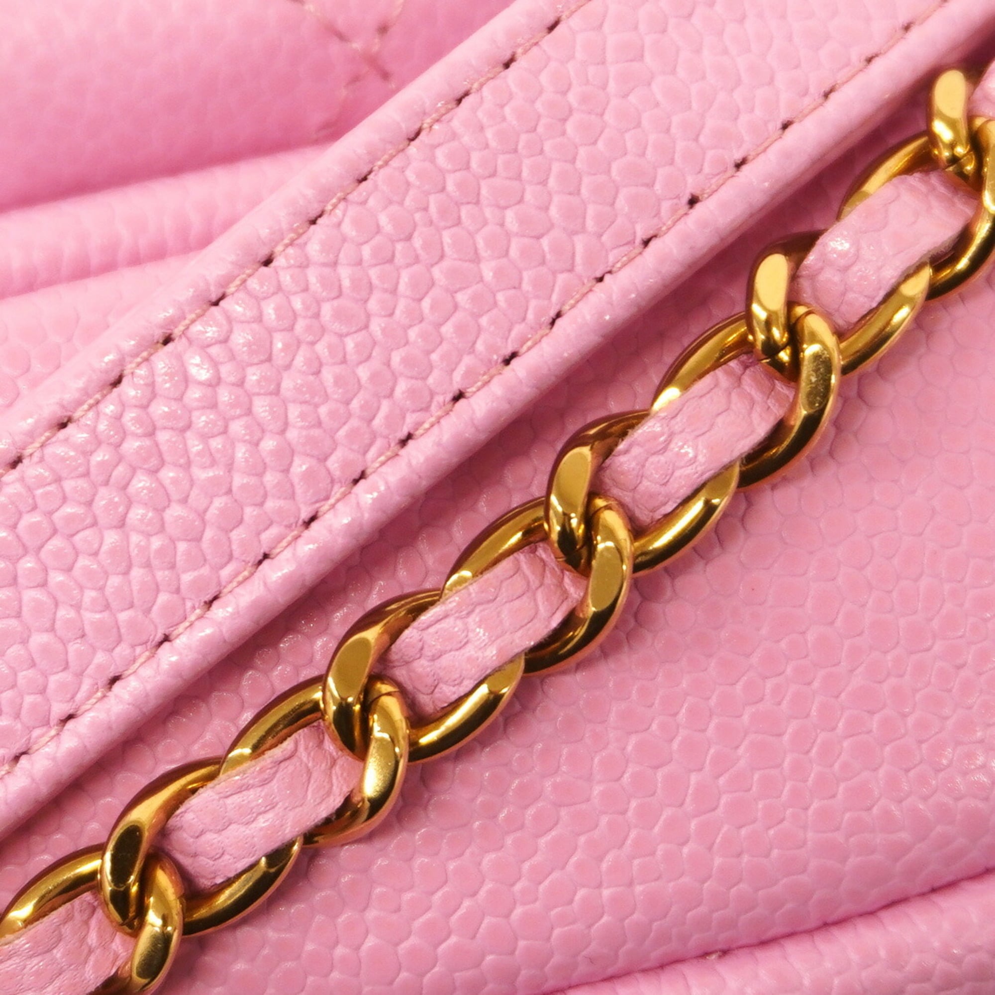 Chanel Matelasse Shoulder Bag with Chain, Caviar Skin, Pink Champagne, Women's, P2327242