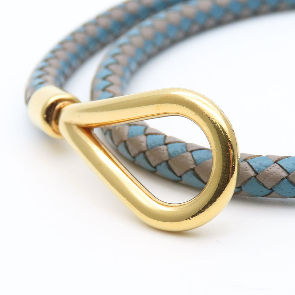 Hermes Bracelet Jumbo Metal Leather Blue Grey Double Strand Women Men HERMES