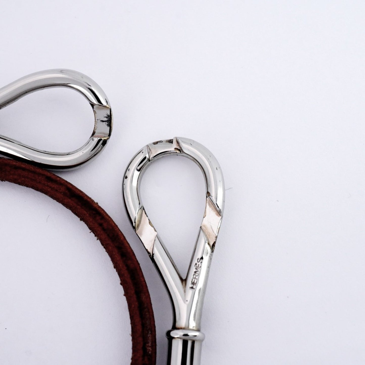 Hermes Hermès Atame Bracelet, 2-Row, Metal, Leather, Silver, Brown, Men's and Women's