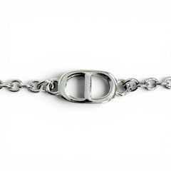 Christian Dior DIOR CD logo ribbon motif rhinestone faux pearl necklace accessory, silver, for women — Like New