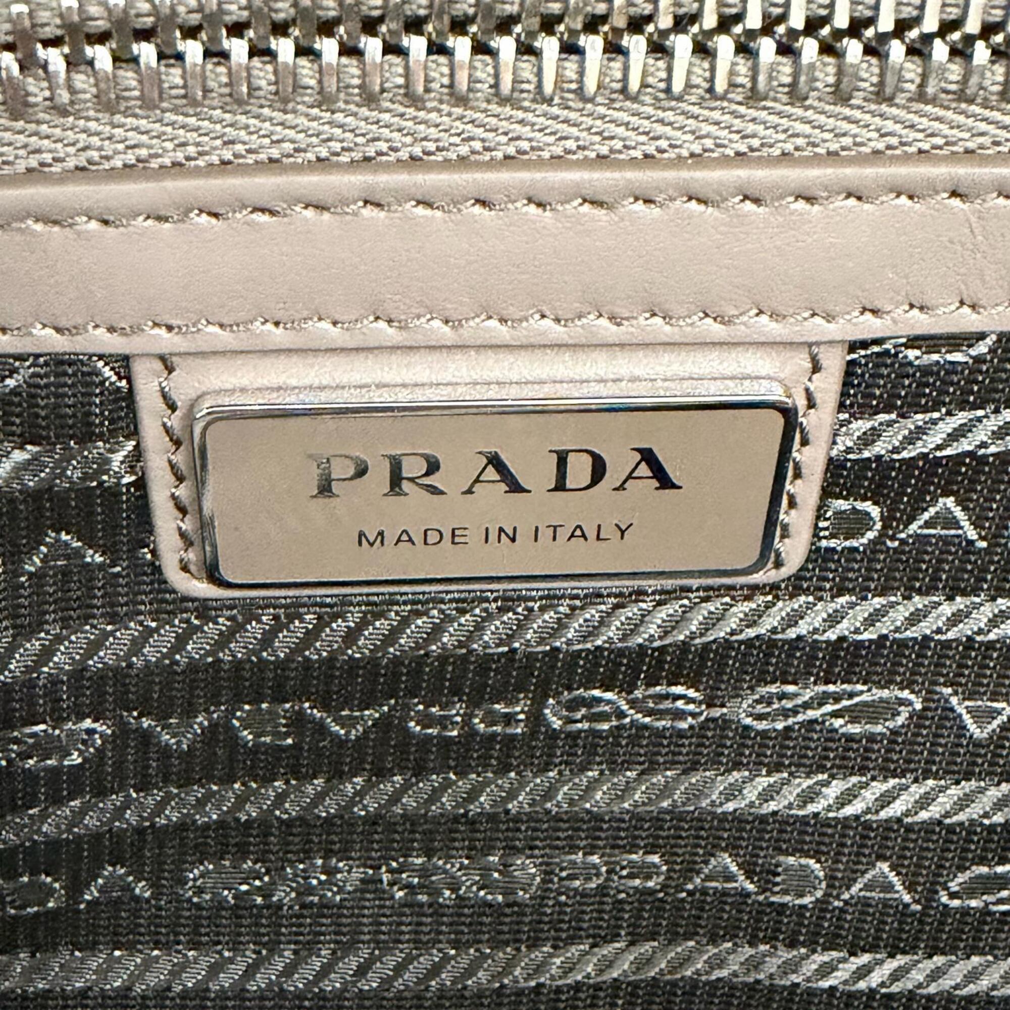 PRADA 2VH181 Triangle Logo Trick Charm Vitello Daino Leather Shoulder Bag, Greige, Made in Italy, Women's, Comes with Dust Highly Recommended! — Like New