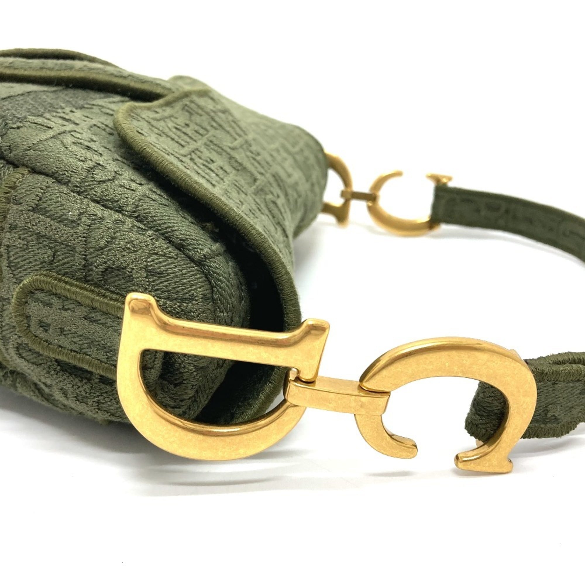 Christian Dior Oblique SADDLE Embroidered Saddle Bag Shoulder Handbag Canvas Women's Khaki — Like New
