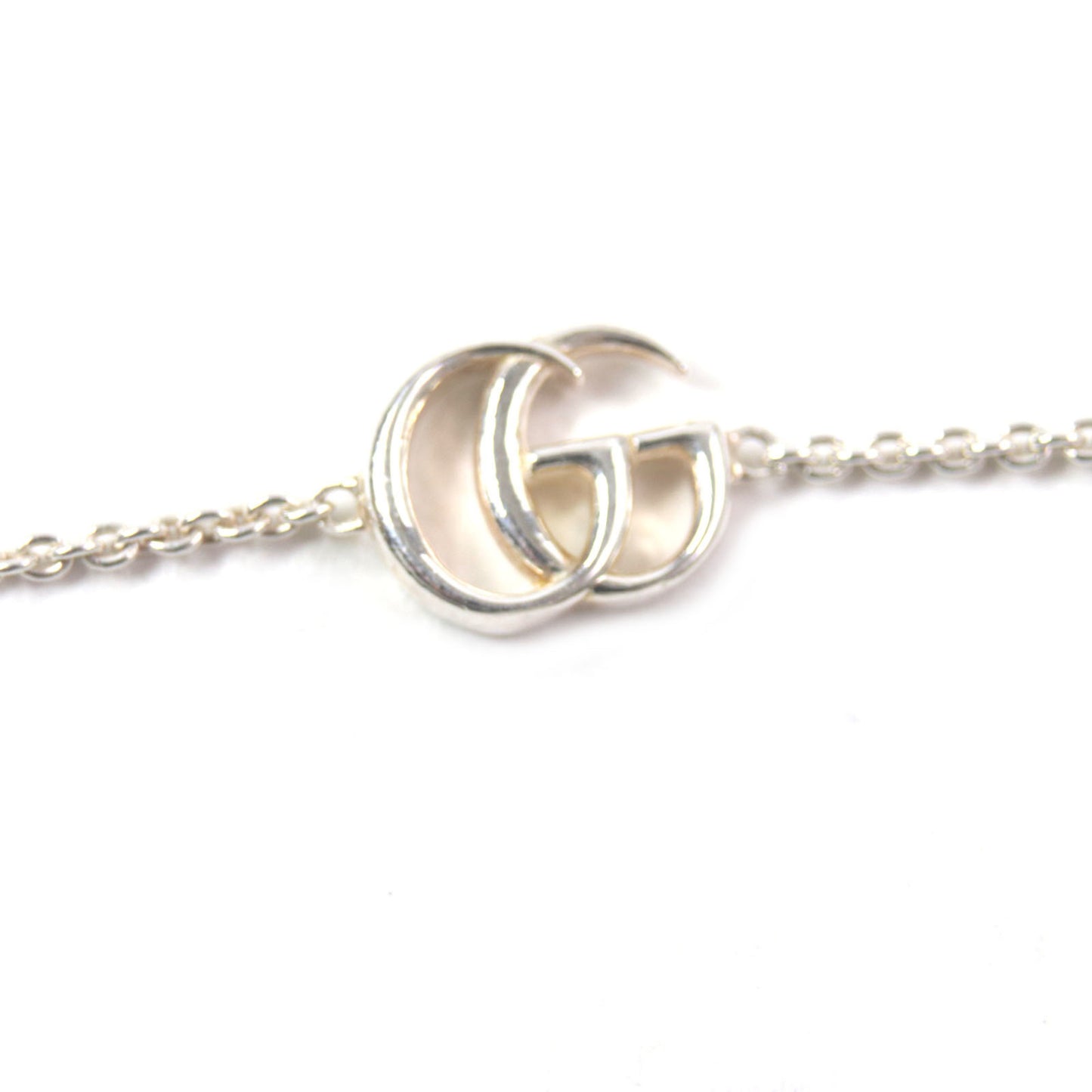 GUCCI 527393 Double G Mother-of-Pearl Flower Chain Bracelet, SV925 Silver, White, Size 17, Includes Dust Bag, Made in Italy, Weight 5.56g, Women's