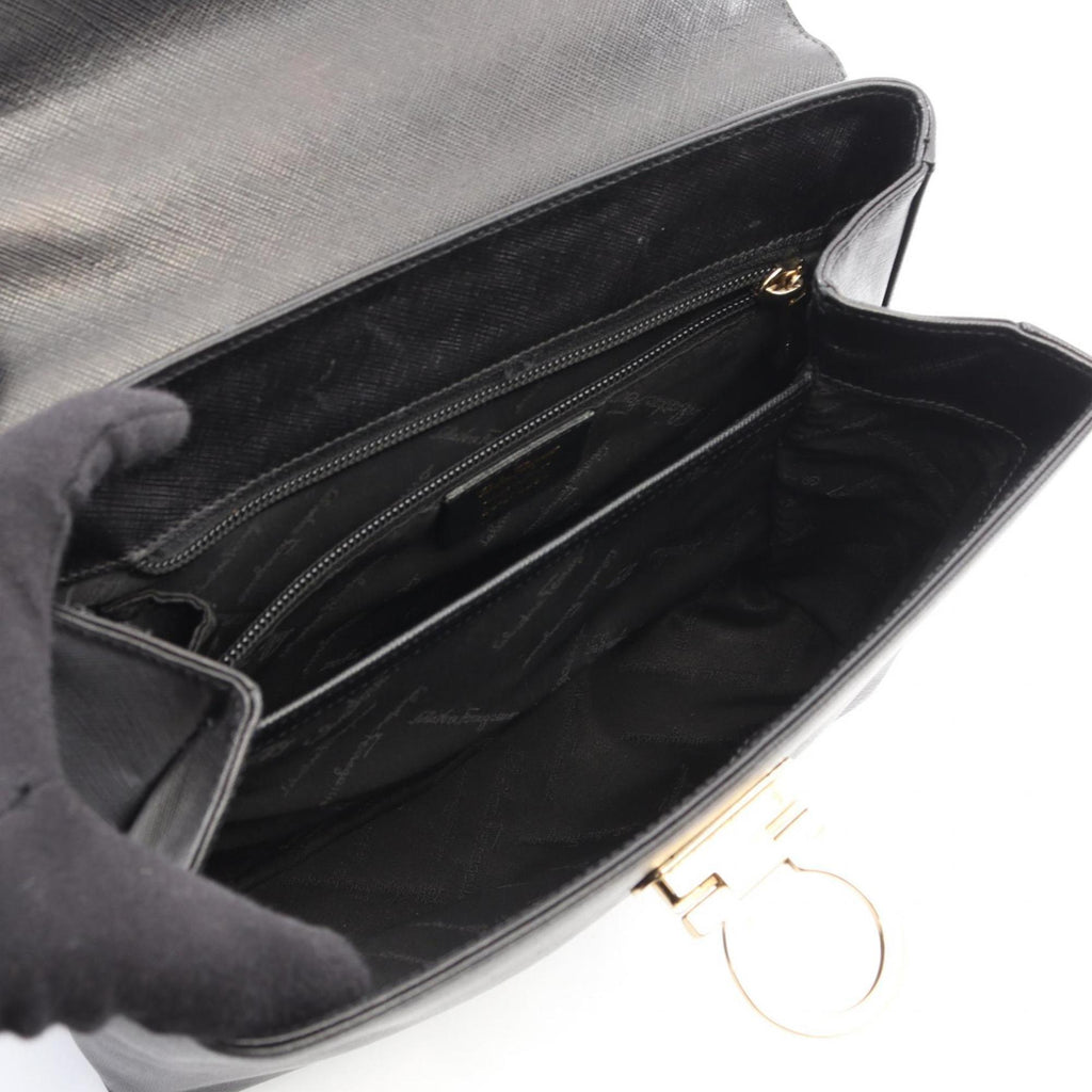 Salvatore Ferragamo Gancini handbag, leather, women's, black, size 21 0290