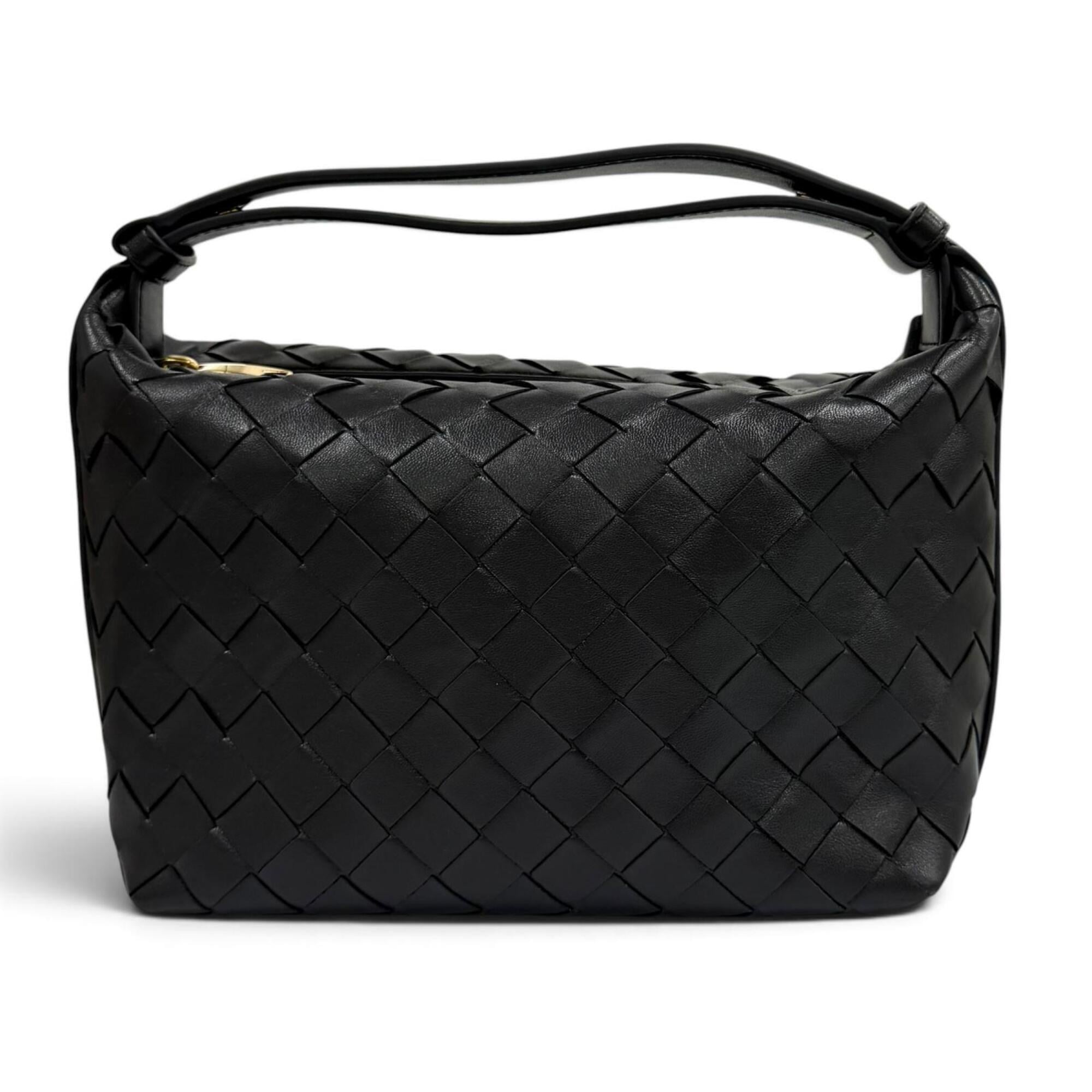 BOTTEGA VENETA 754443 Wallace Intrecciato Leather Handbag, Dark Gray, Made in Italy, Women's, with Dust Bag — Like New