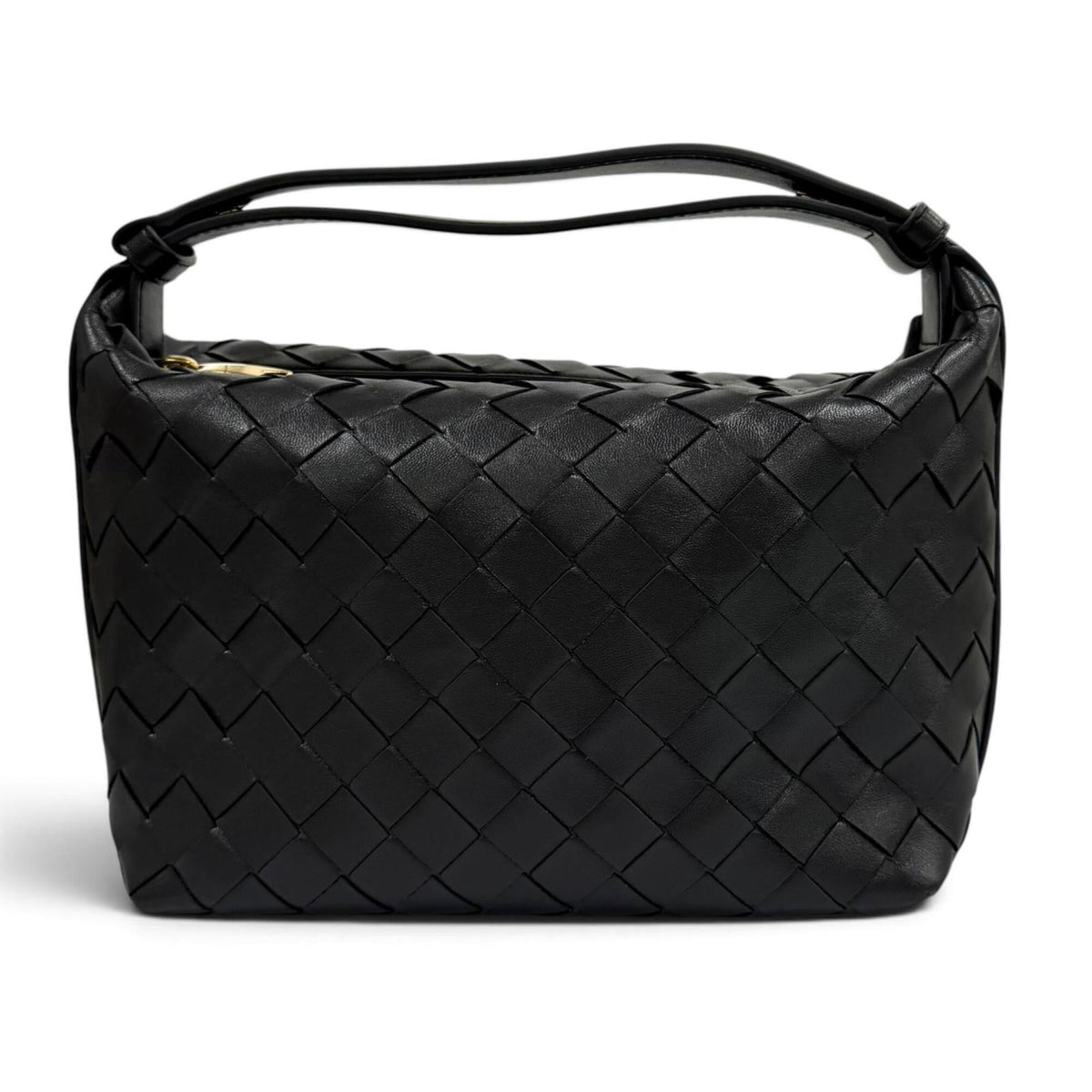 BOTTEGA VENETA 754443 Wallace Intrecciato Leather Handbag, Dark Gray, Made in Italy, Women's, with Dust Bag — Like New