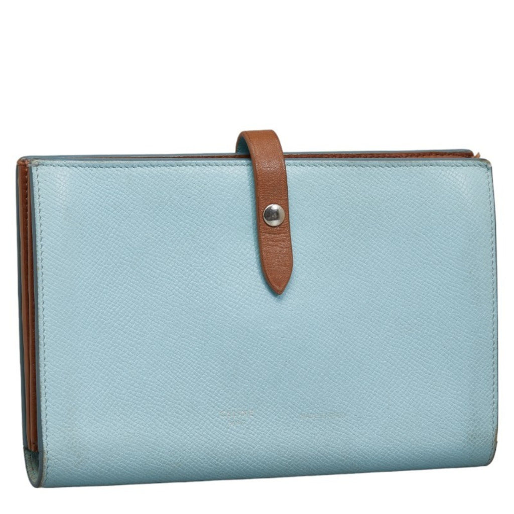 CELINE Bi-fold Wallet Blue Brown Leather Women's