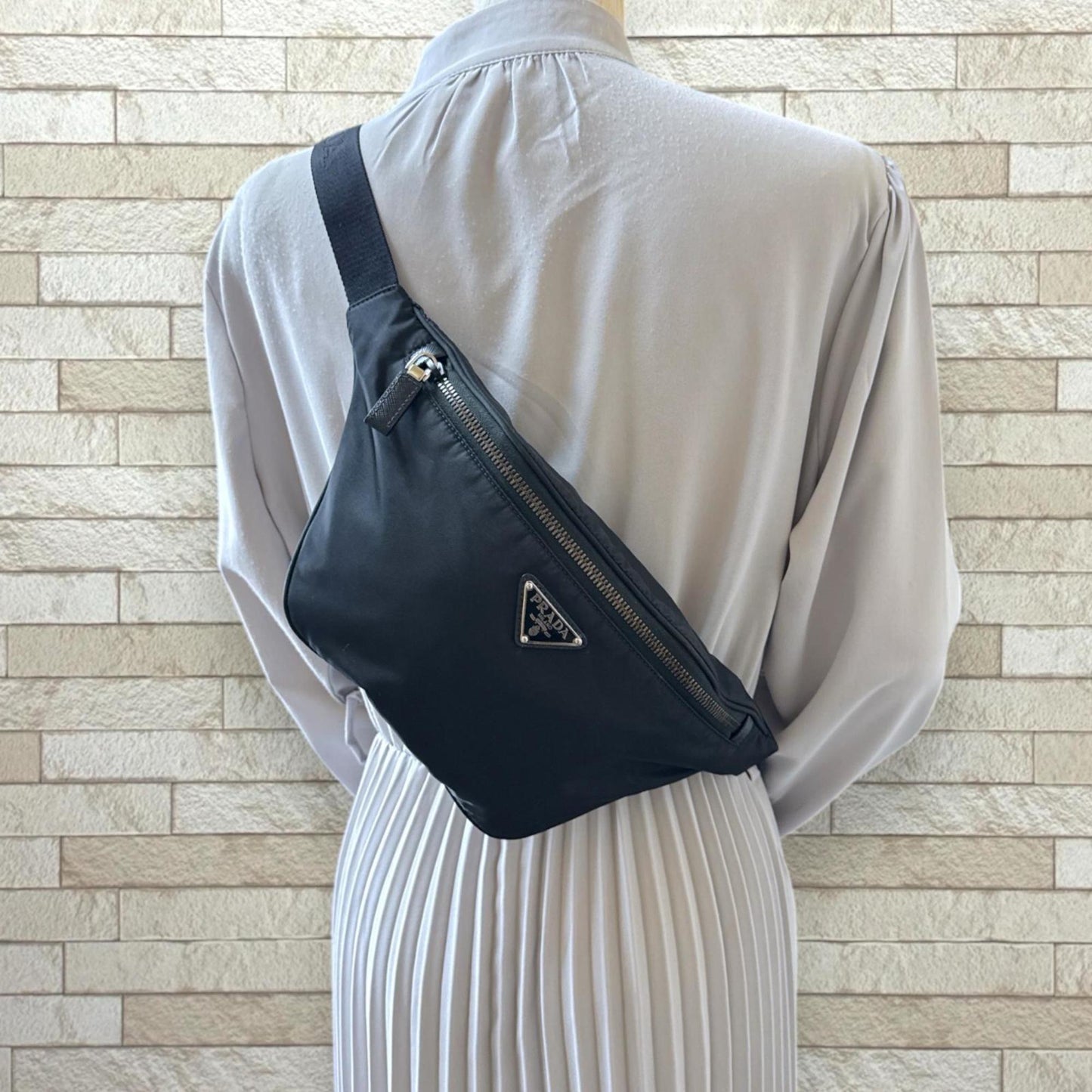 Pre-owned Prada Saffiano Leather Belt Bag/Body Bag, Re-Nylon 2VL033, Black, Men's