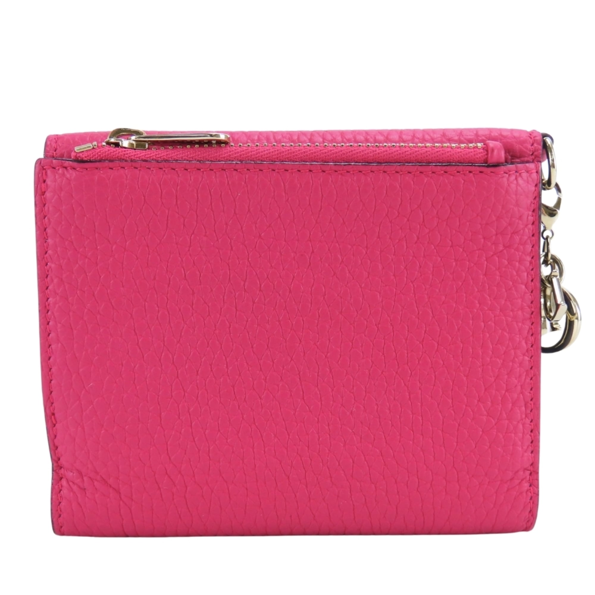 Christian Dior Tri-fold Compact Wallet Leather Pink Navy Women's