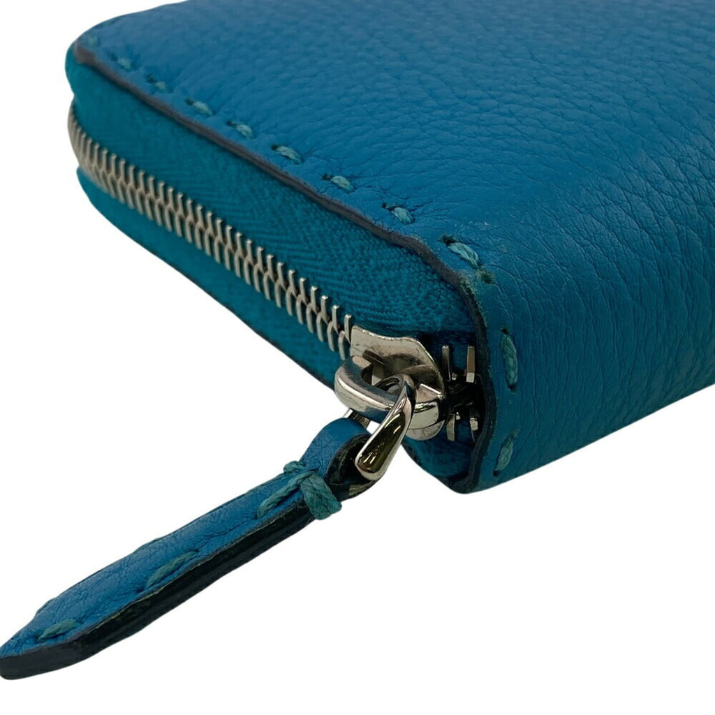 FENDI Long Wallet, Hand-Stitched Round Selleria, Blue, Women's