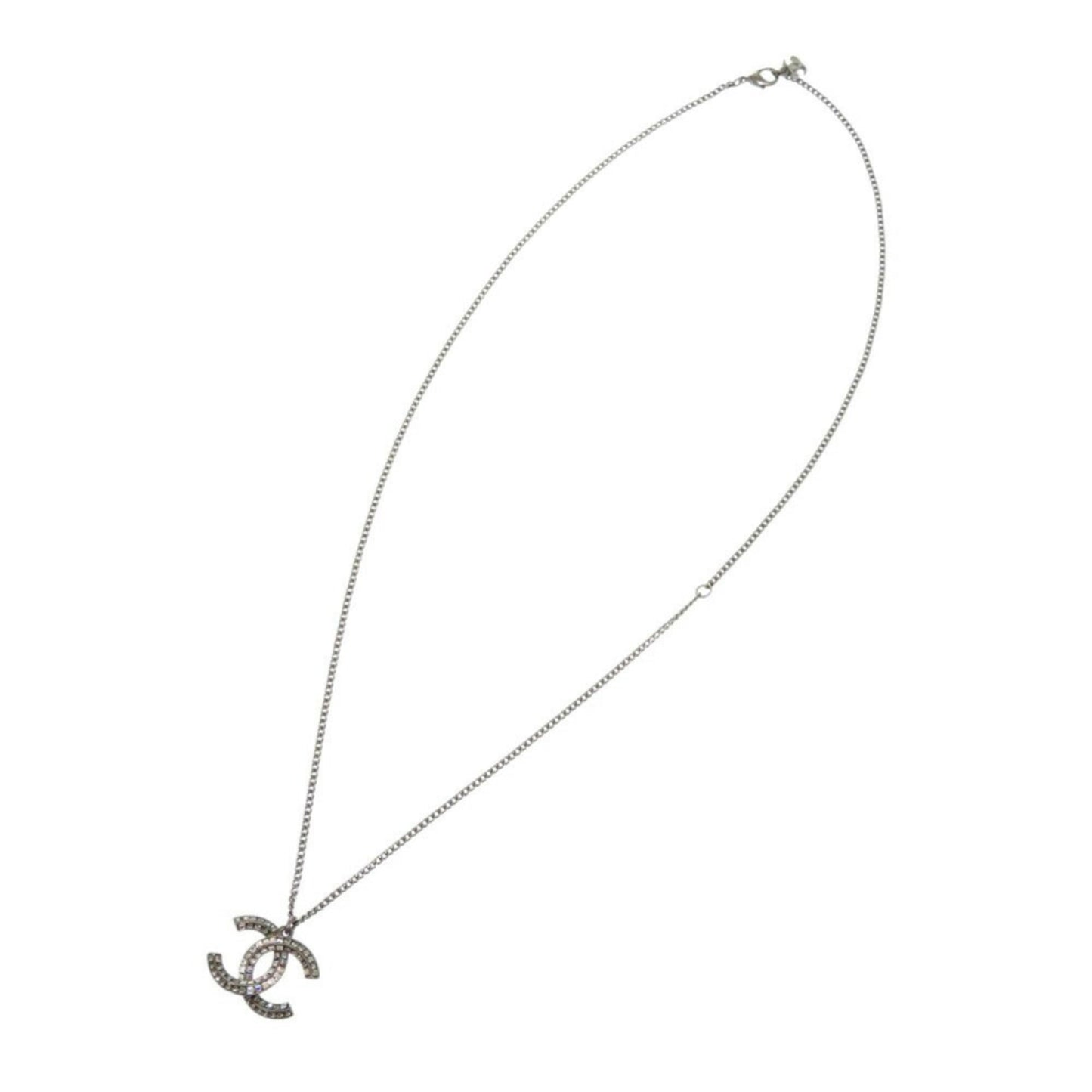 Chanel Coco Mark Metal Rhinestone Gunmetal Necklace 0076CHANEL