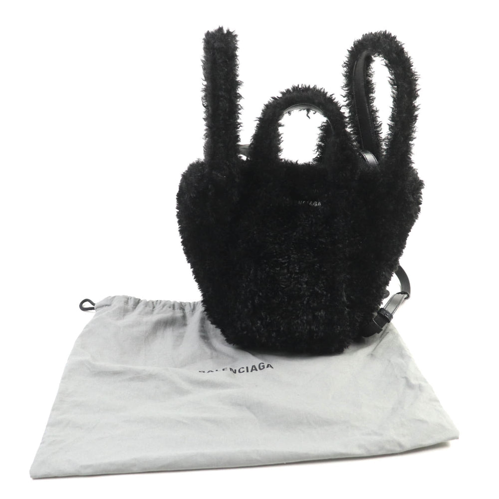 BALENCIAGA Everyday 2.0 XS (672793) Logo Embroidered F-Fur Shoulder Tote Bag, Black, Includes Dust Made in Italy — Like New