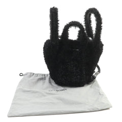 BALENCIAGA Everyday 2.0 XS (672793) Logo Embroidered F-Fur Shoulder Tote Bag, Black, Includes Dust Made in Italy — Like New