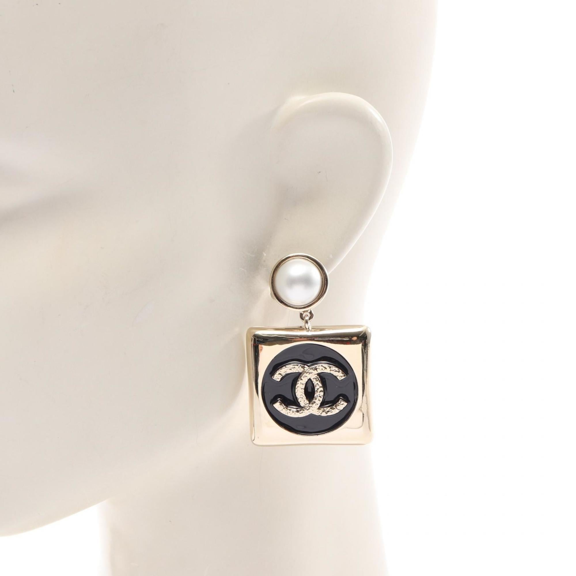 CHANEL Coco Mark Earrings, Gold Plated, Women's, Available in Gold, Black, and White