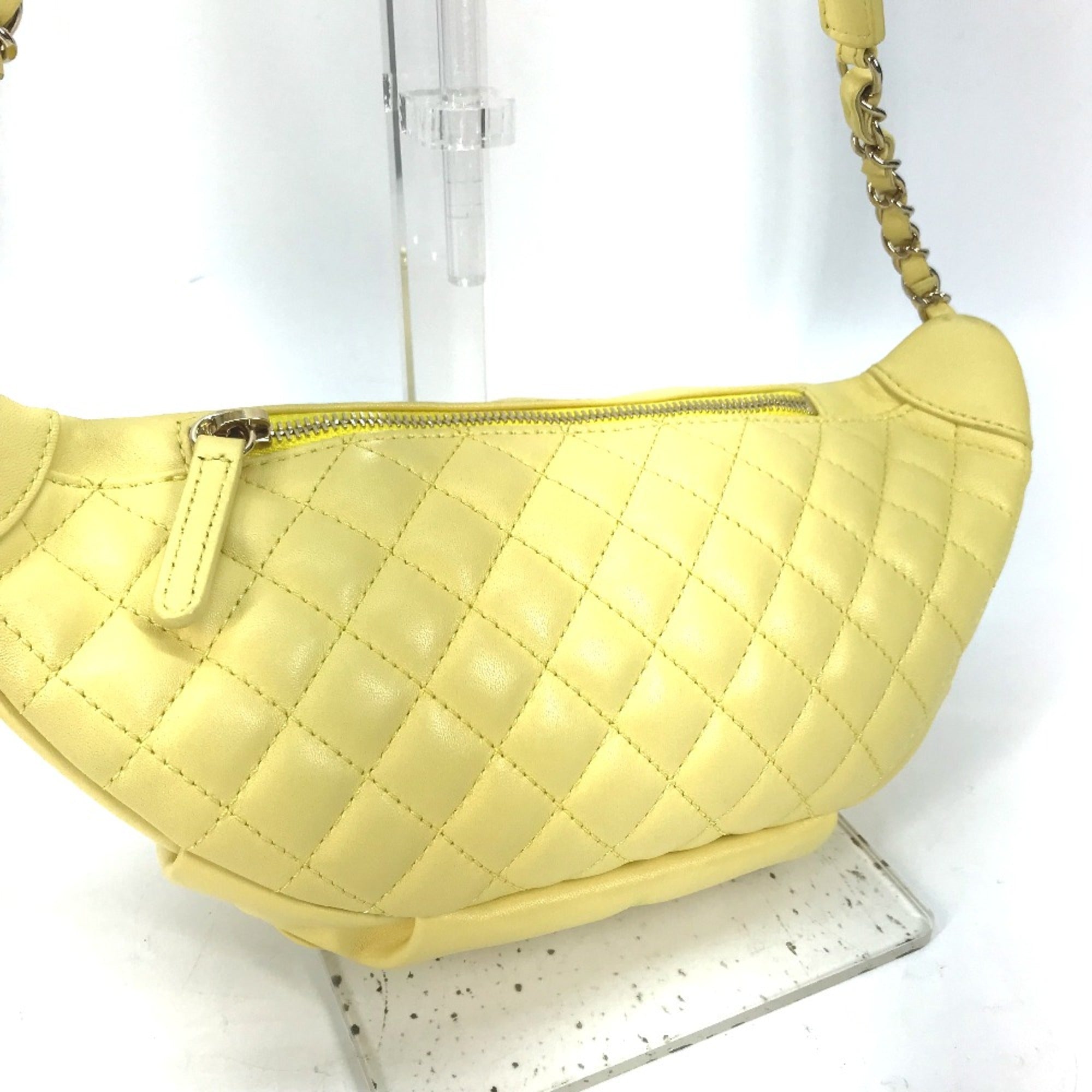 Chanel A57832 Chain Belt Bag Waist Pouch Bag Cross Quilted Matelasse body bag yellow GoldHardware — Like New