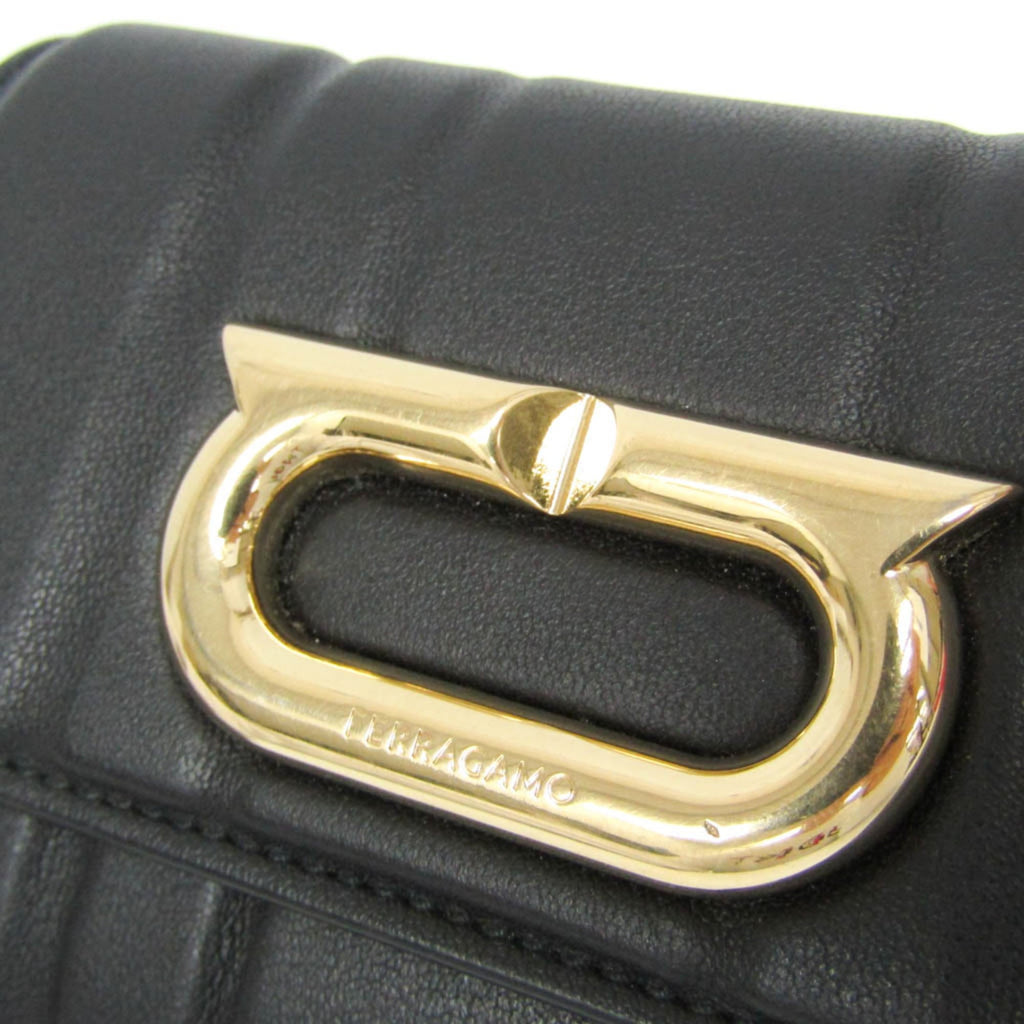 Salvatore Ferragamo Gancini IY 22 0445 Women's Leather Wallet (tri-fold) Black