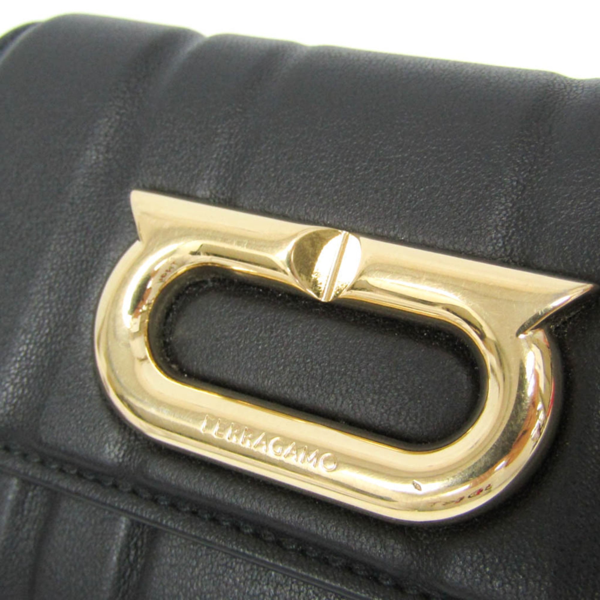 Salvatore Ferragamo Gancini IY 22 0445 Women's Leather Wallet (tri-fold) Black