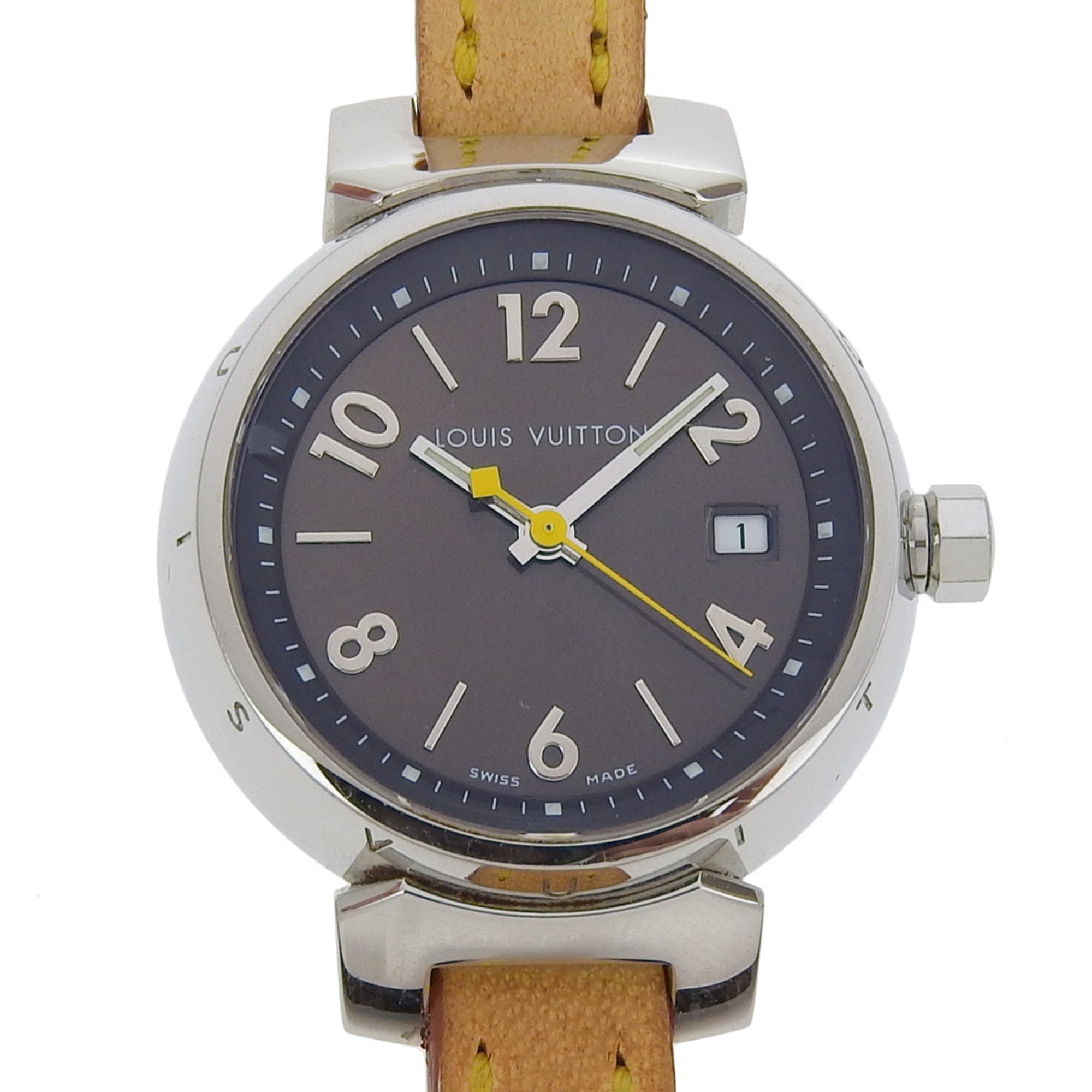 Louis Vuitton Tambour Watch Q1211, Stainless Steel and Leather Quartz Movement, Analog Display, Brown Dial, Women's — Very Good