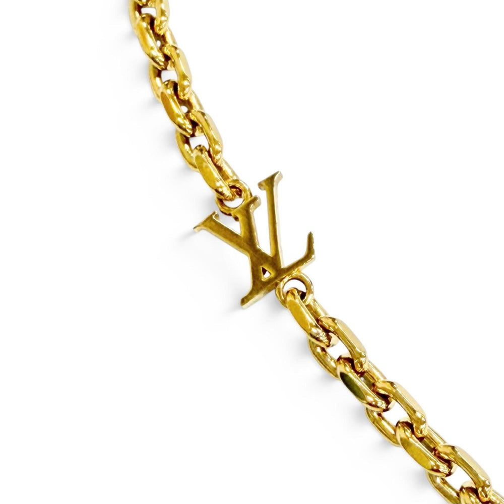LOUIS VUITTON M02740 Chain LV Yours Monogram Flower Necklace Gold Made in Italy Men's Comes with Box and Dust Bag Highly Recommended ◎ — Like New