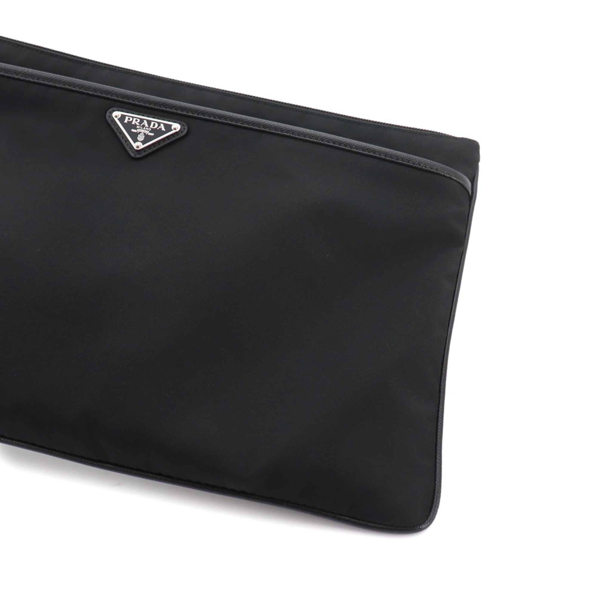 Prada Clutch Handbag, Nylon & Saffiano Leather, Black, 2VN012 — Like New