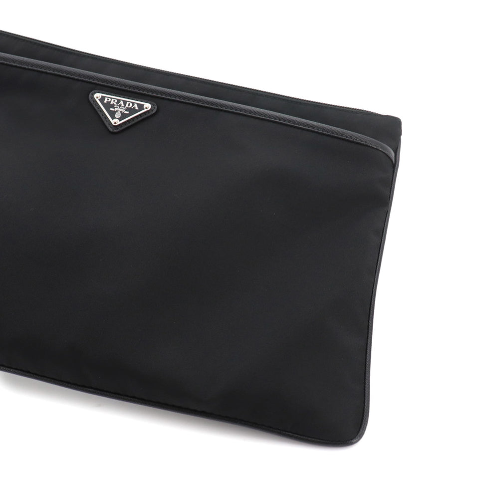 Prada Clutch Handbag, Nylon & Saffiano Leather, Black, 2VN012 — Like New