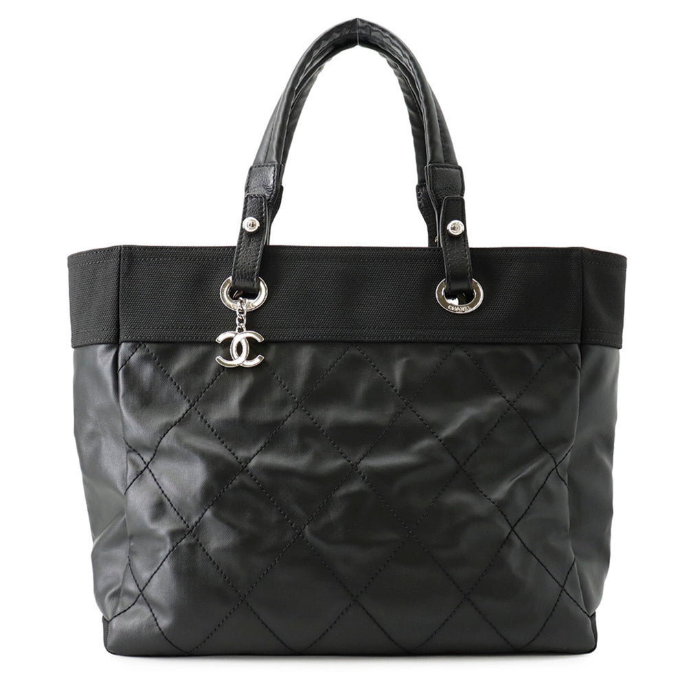 Chanel Matelassé Paris Biarritz Tote MM Coco Charm A34209 CHANEL Black Handbag Women's — Like New
