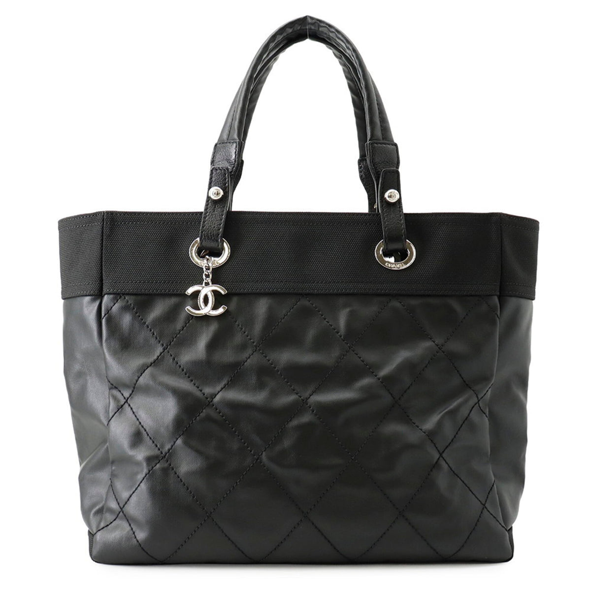 Chanel Matelassé Paris Biarritz Tote MM Coco Charm A34209 CHANEL Black Handbag Women's — Like New