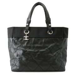 Chanel Matelassé Paris Biarritz Tote MM Coco Charm A34209 CHANEL Black Handbag Women's — Like New