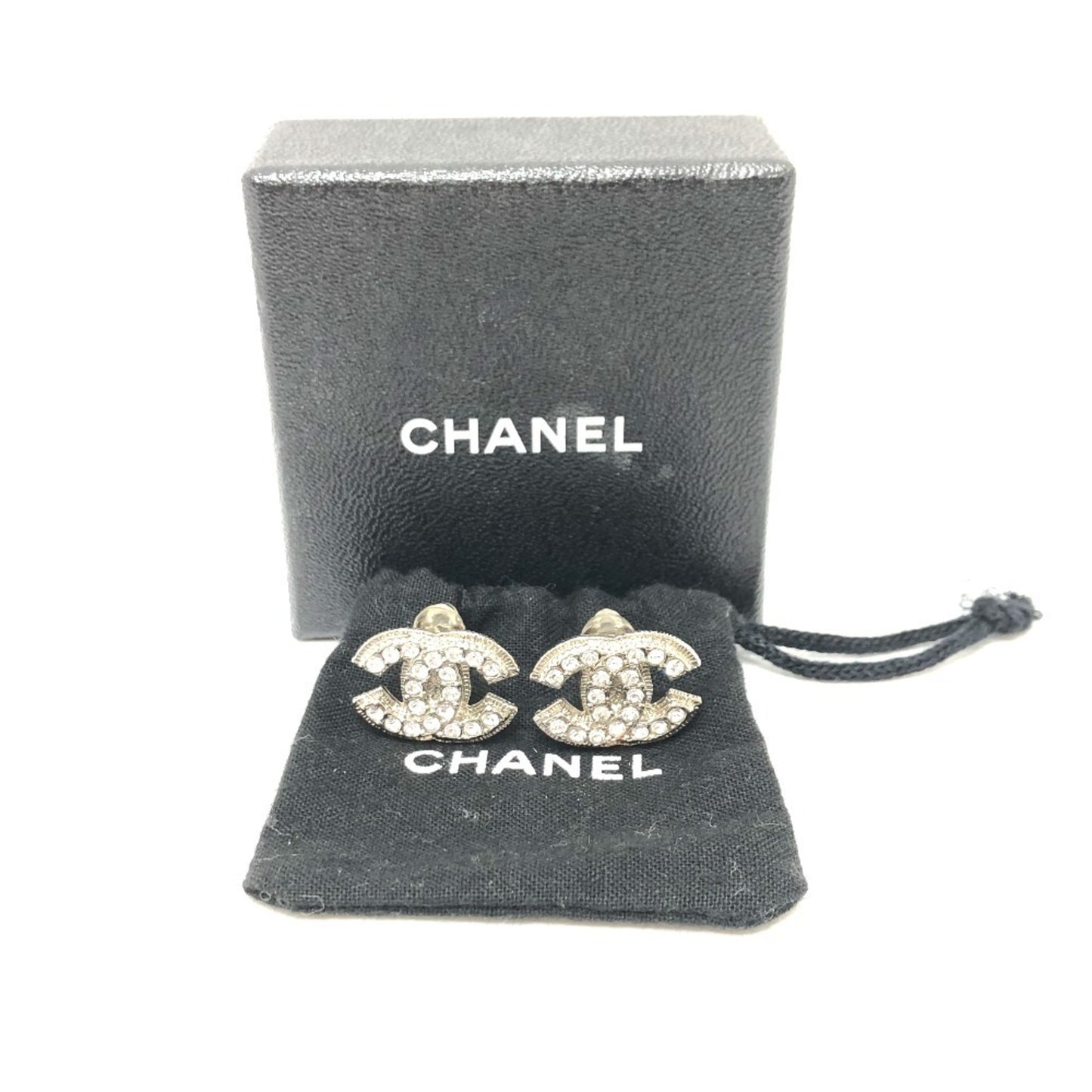 CHANEL CC Coco Mark Rhinestone Earrings A12V, Metal, Women's, Silver