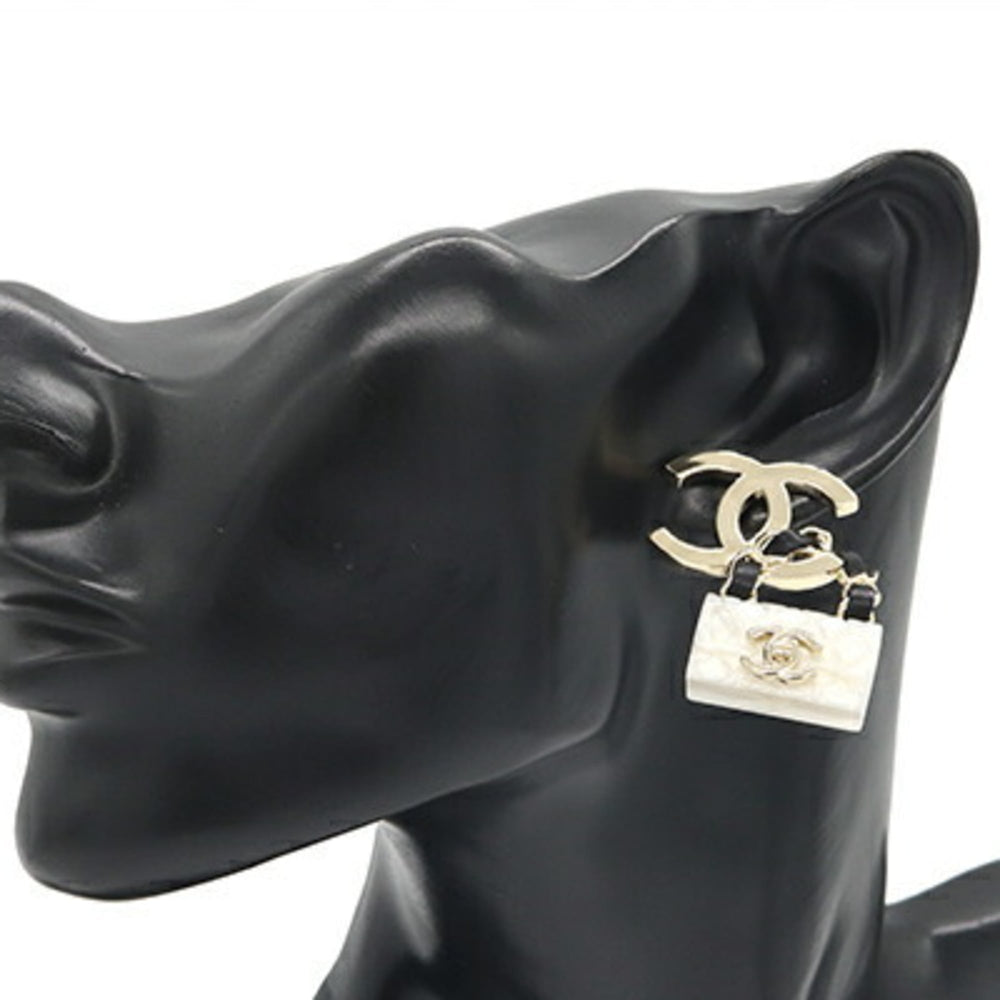 Chanel Earrings ABA008 White Black Matte Gold Resin Leather Metal B23C 2023 Model Year Coco Mark Matelassé Women's CHANEL — Like New