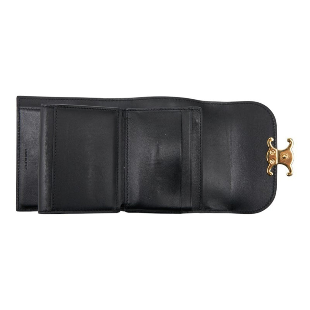 Celine Triomphe Tri-fold Wallet Black Leather Women's CELINE