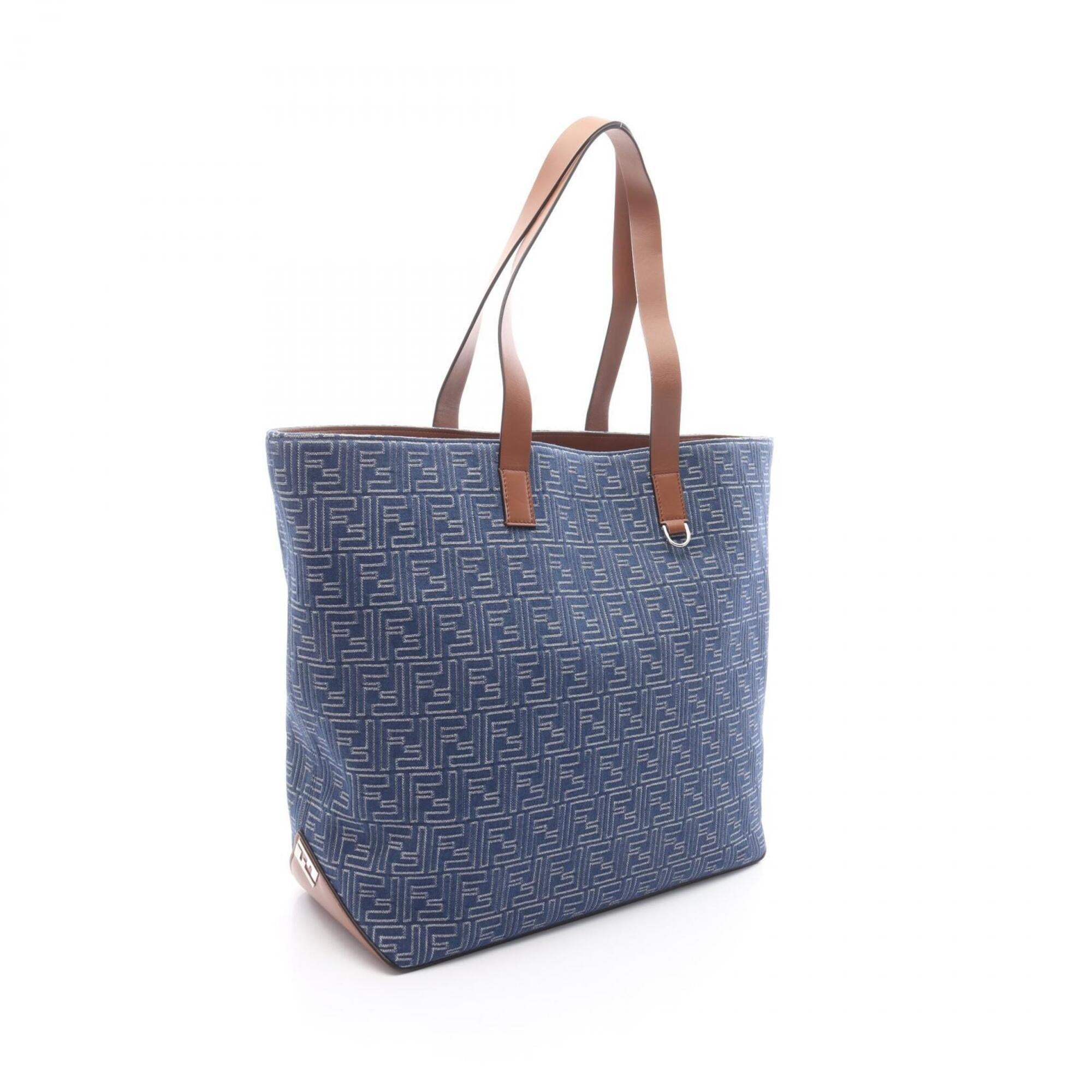 Fendi FF Shopping Bag, Medium Tote Handbag, Canvas Leather, Men's & Women's, Blue/Brown, 7VA657AUGOF1SCG — New - Store Return