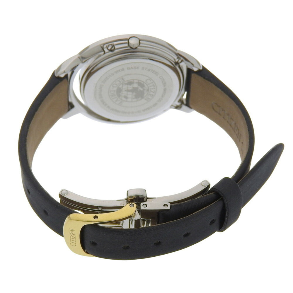 Citizen B036 S112052 Women's Watch, Black Dial, 3 Hands, 5 Diamonds, Stainless Steel, Leather Strap, Eco-Drive, Approx. 32mm — Very Good