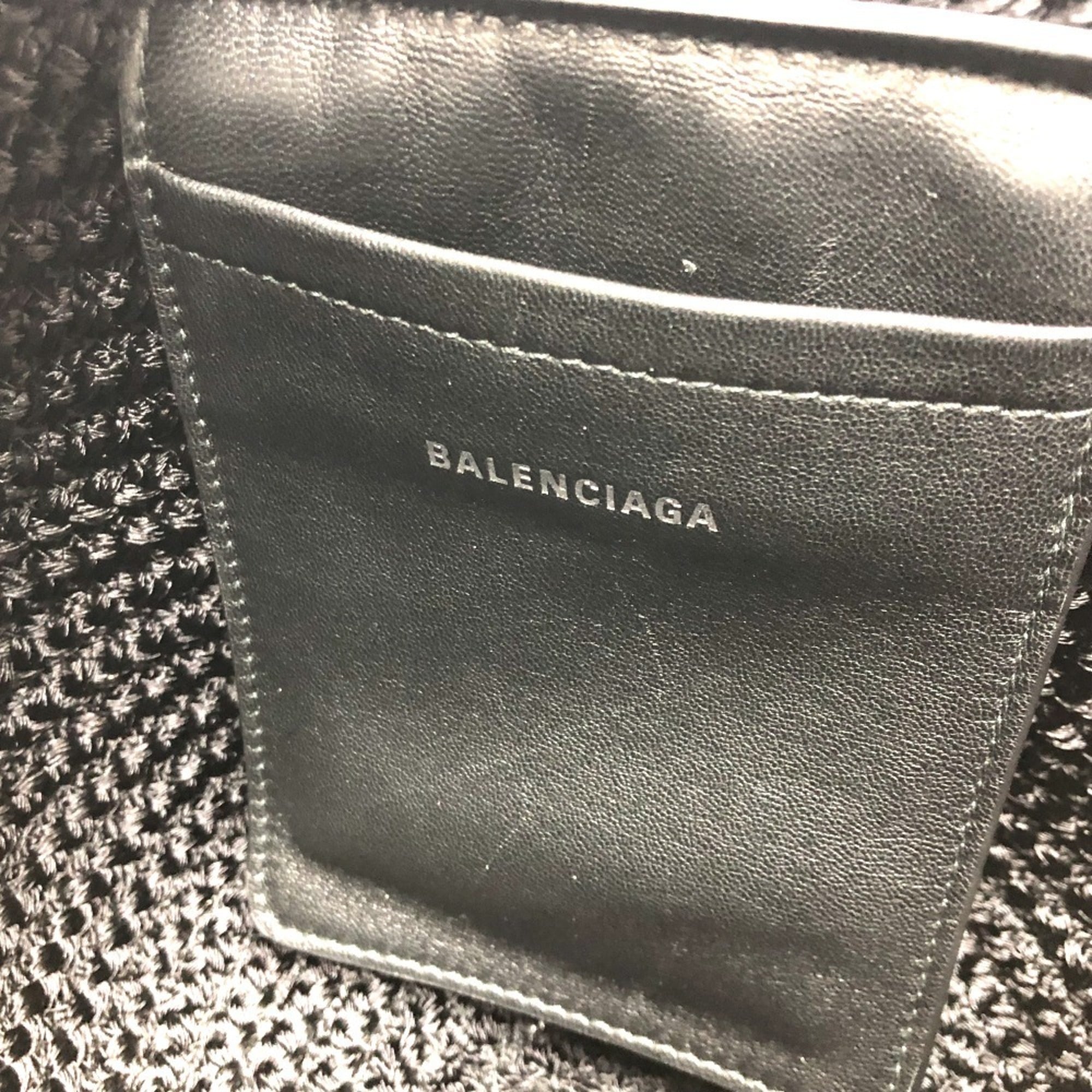 BALENCIAGA 695612 Logo Ibiza Basket Bag Small with Strap Black Cord Tote Summer Handbag Nylon Lambskin Women's — Like New