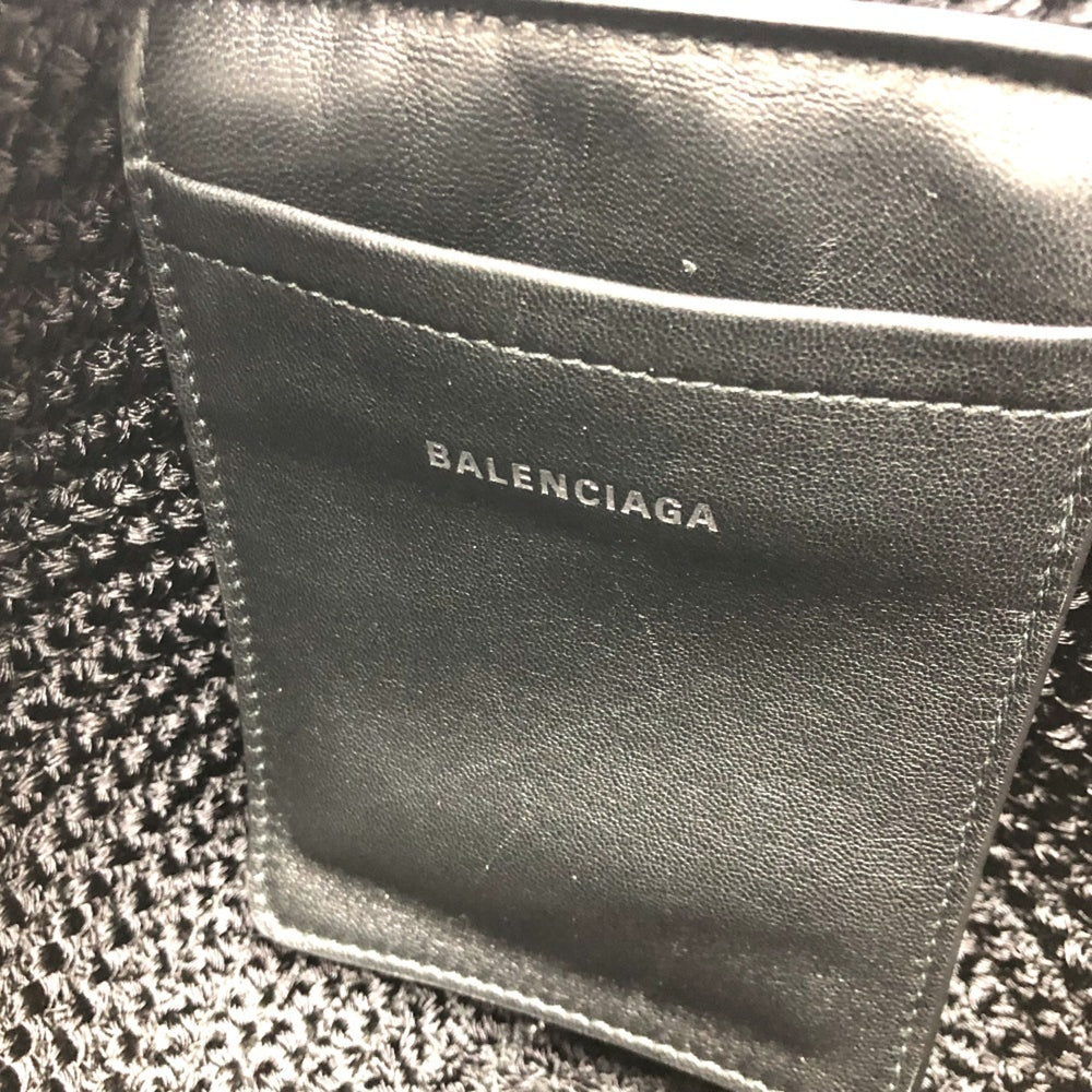 BALENCIAGA 695612 Logo Ibiza Basket Bag Small with Strap Black Cord Tote Summer Handbag Nylon Lambskin Women's — Like New