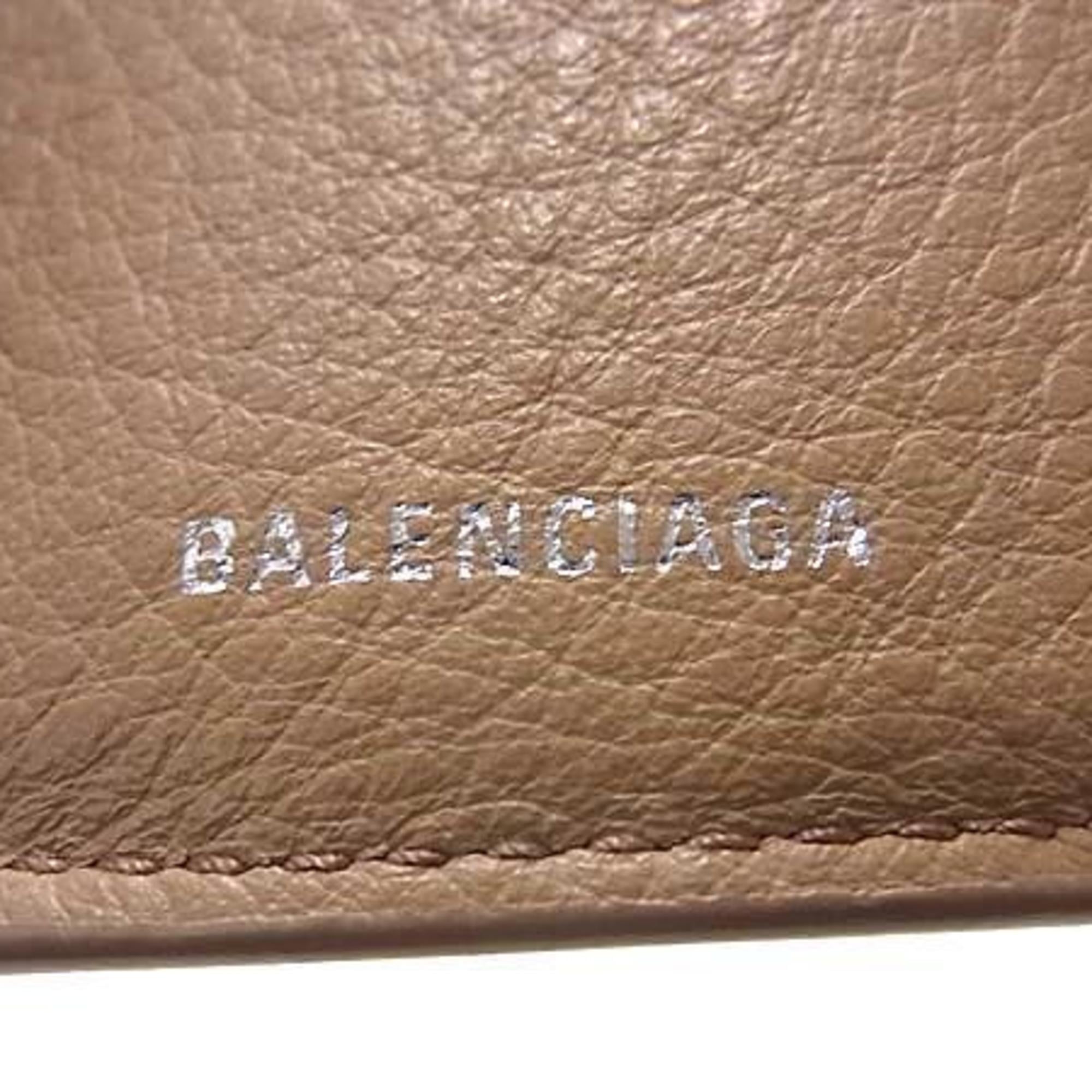 BALENCIAGA Paper Mini Wallet 391446 Beige Leather Women's Trifold