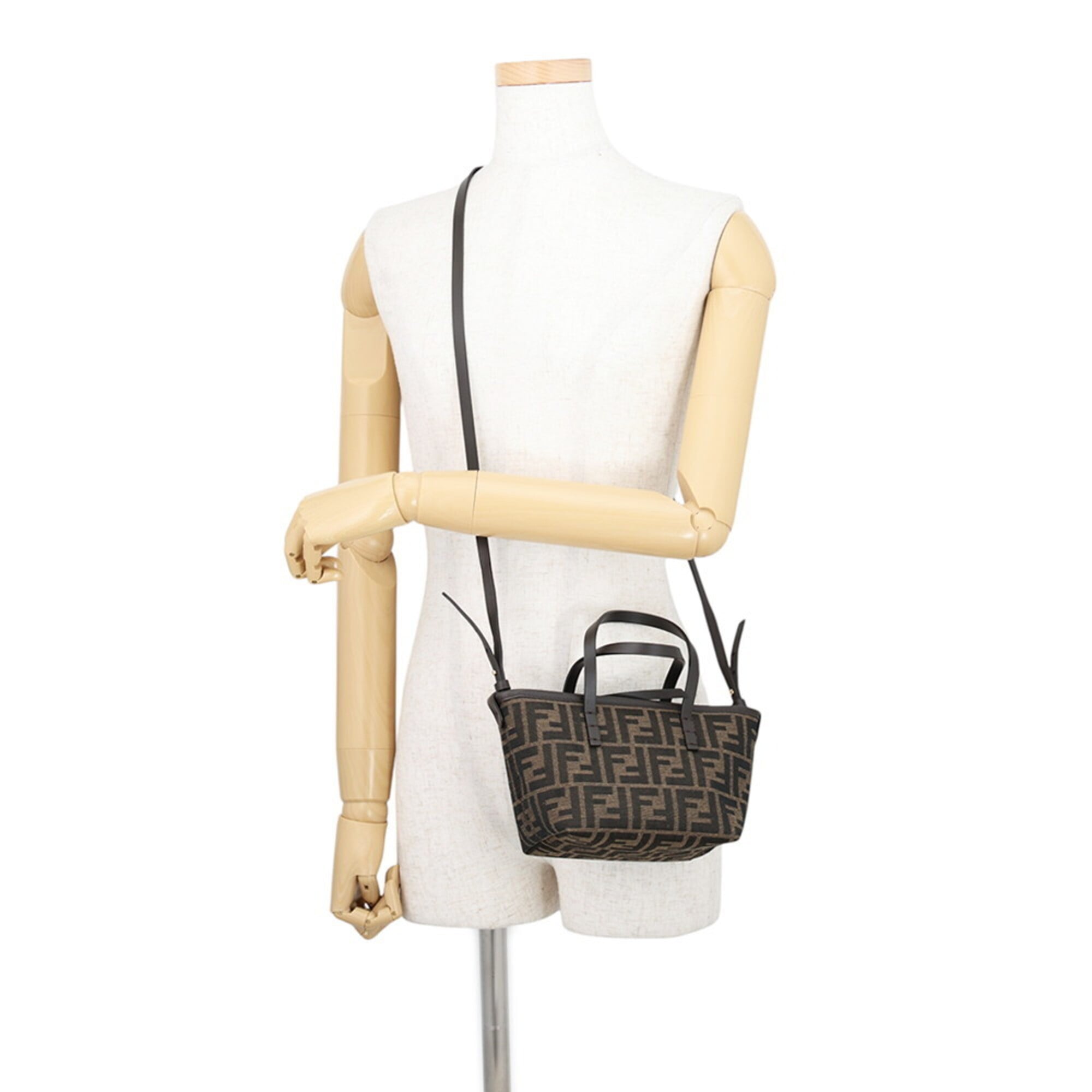 Fendi Roll FF Jacquard Mini Canvas Leather Handbag 8BS096 2-way Shoulder Bag FENDI — Like New