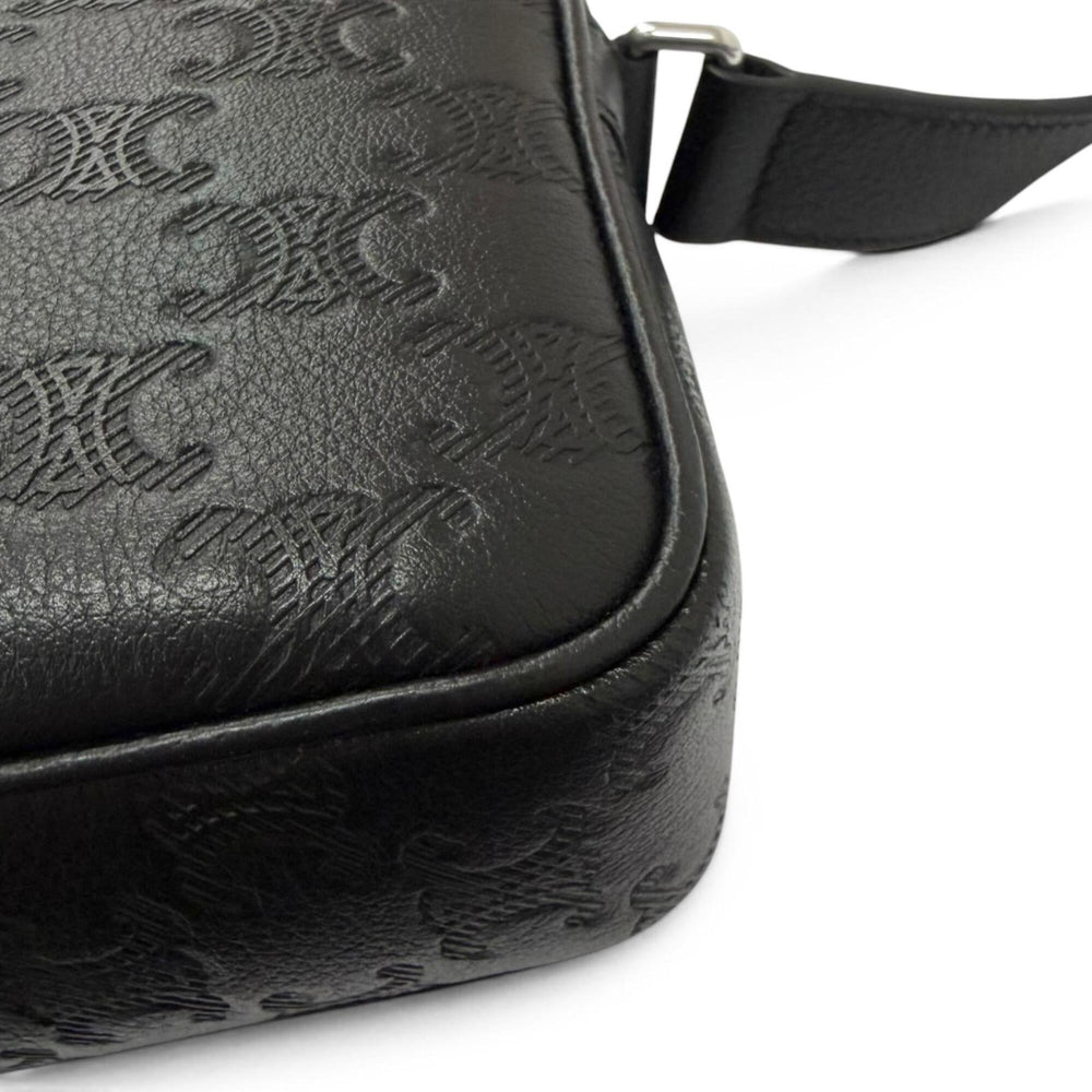 CELINE 117003FS3 Horizontal Messenger Leather Triomphe Medium Shoulder Bag Black Made in Italy Men's with Dust — Like New