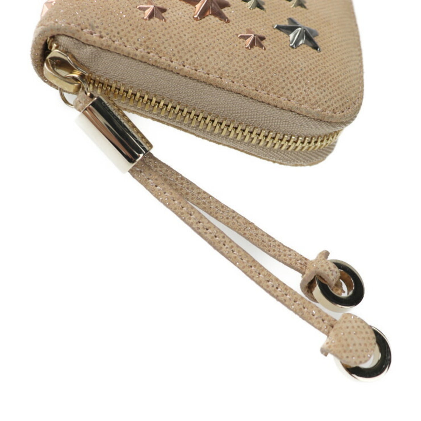JIMMY CHOO Jimmy Choo FILIPA Philippa round fastener long wallet MXU161 canvas NUDE ROSE GOLDMETALLIC MIX star studs