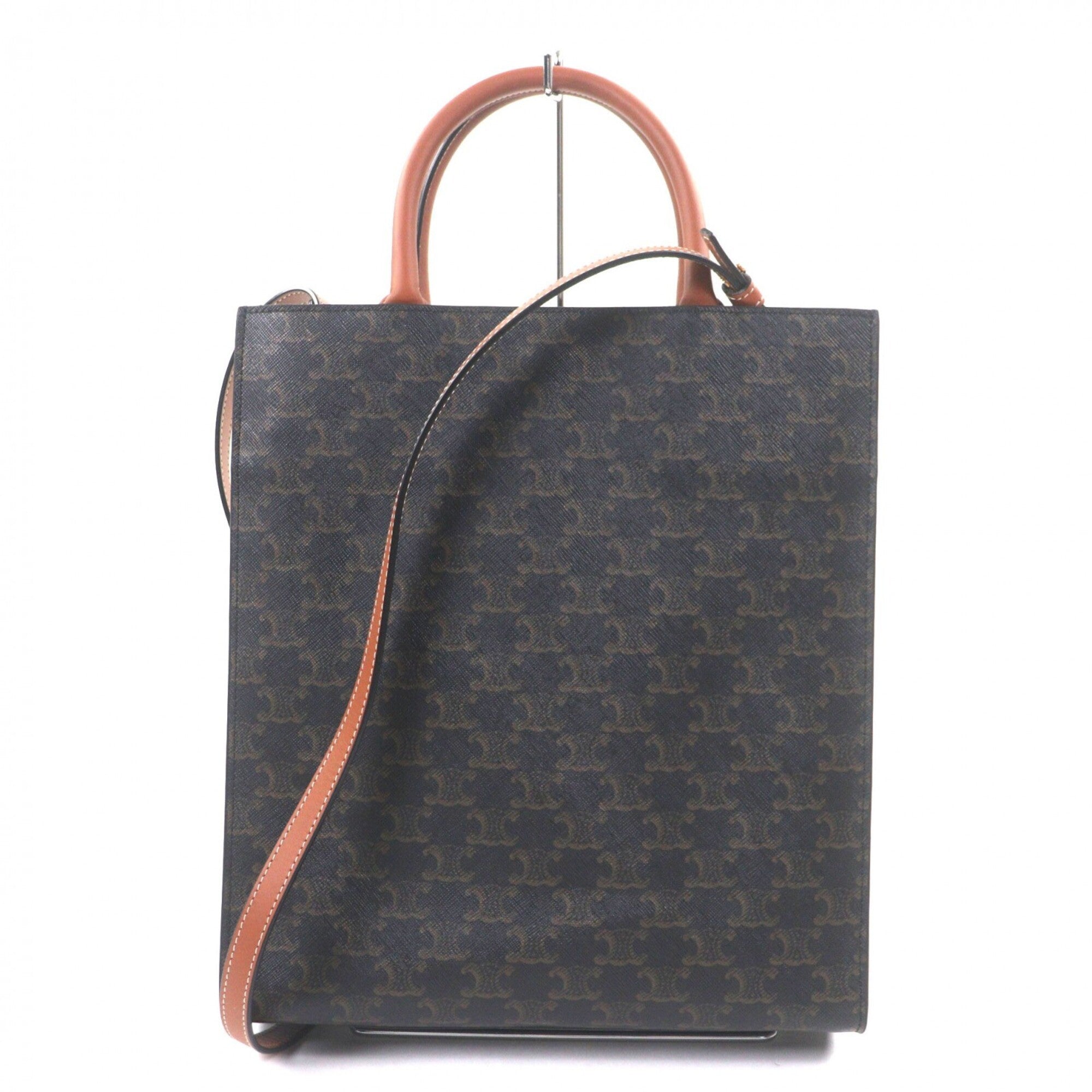 CELINE 191542BZK 04LU Vertical Cabas Triomphe Canvas Leather Logo Print 2-Way Tote Bag Dark Brown with Dust Men's — Like New