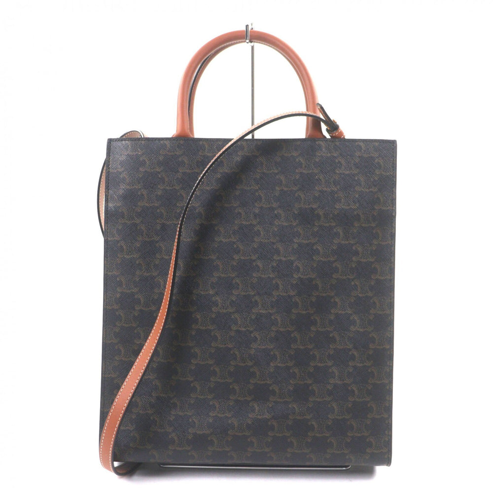CELINE 191542BZK 04LU Vertical Cabas Triomphe Canvas Leather Logo Print 2-Way Tote Bag Dark Brown with Dust Men's — Like New