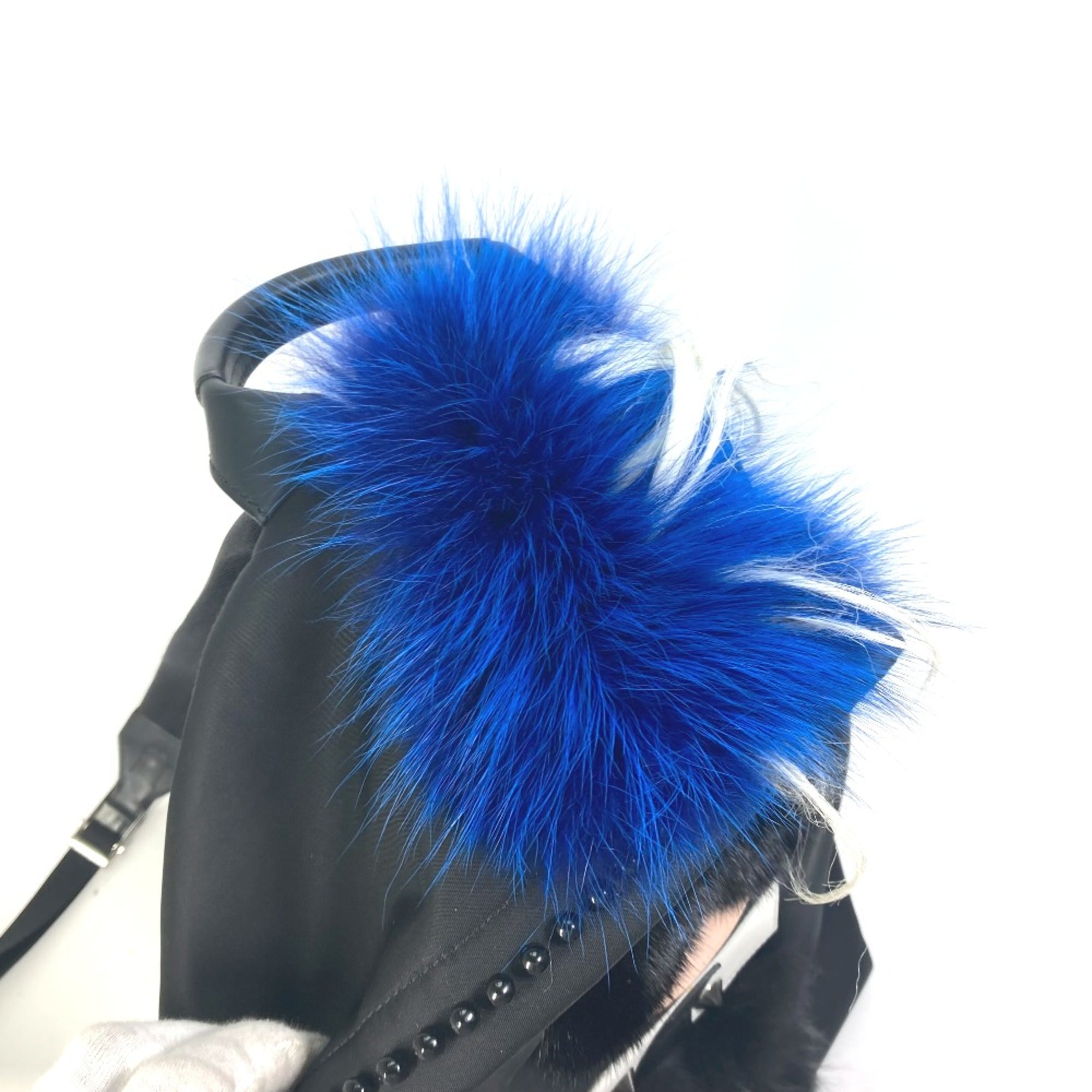 Fendi 7VZ016 backpack bag fur studs Backpack Black blue — Like New