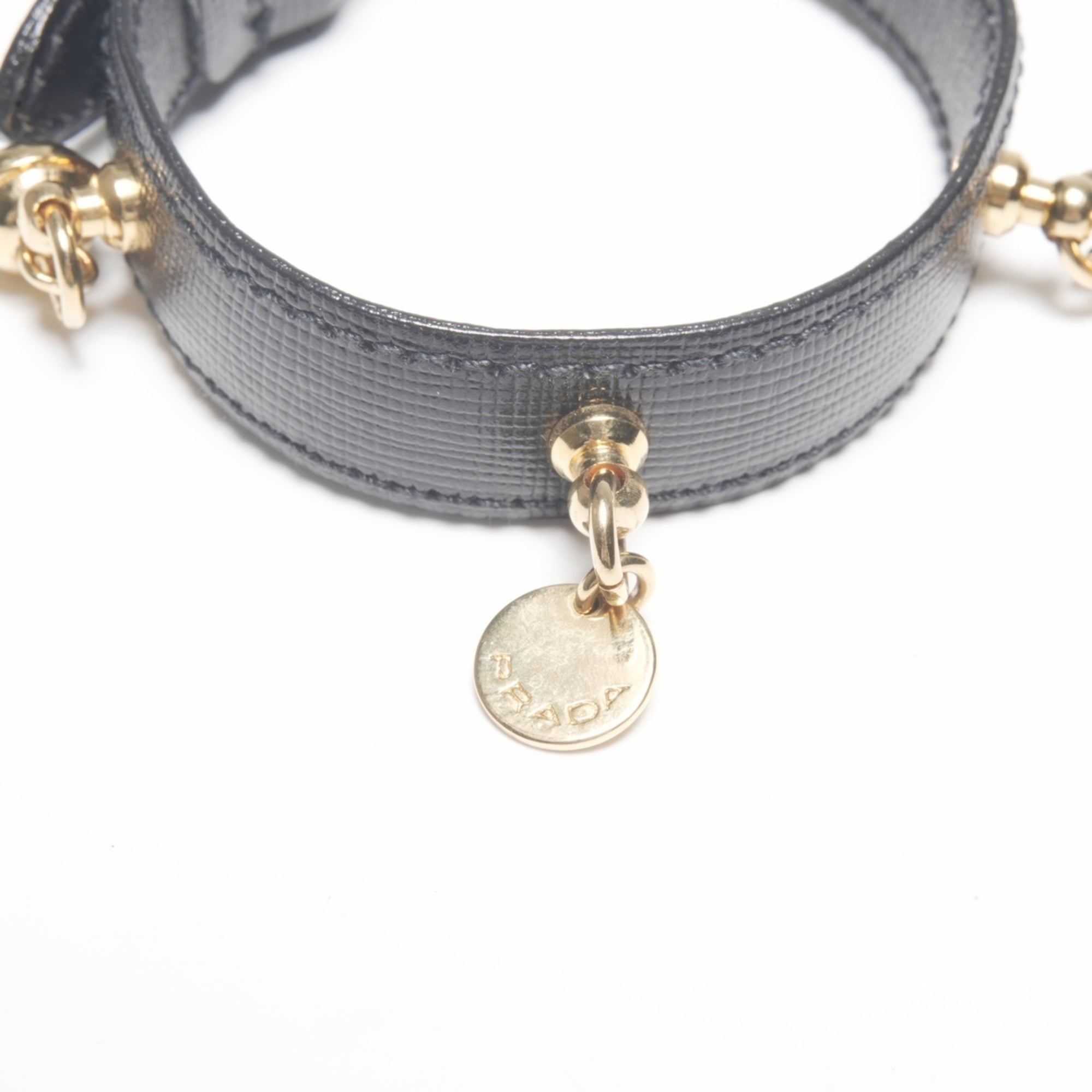 Prada Leather Charm Belt Bangle Bracelet in Black