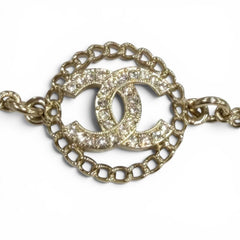 CHANEL A25B ABG297 Rhinestone Coco Mark Bracelet, Gold, Made in France, Women's, with Box and Dust Bag — Like New