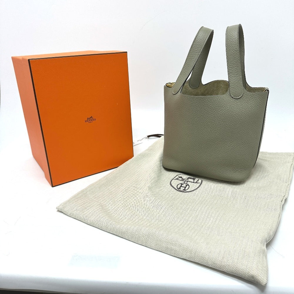 HERMES Picotin Lock PM Bag Handbag Taurillon Clemence Women's Sage Grey Like New — Like New