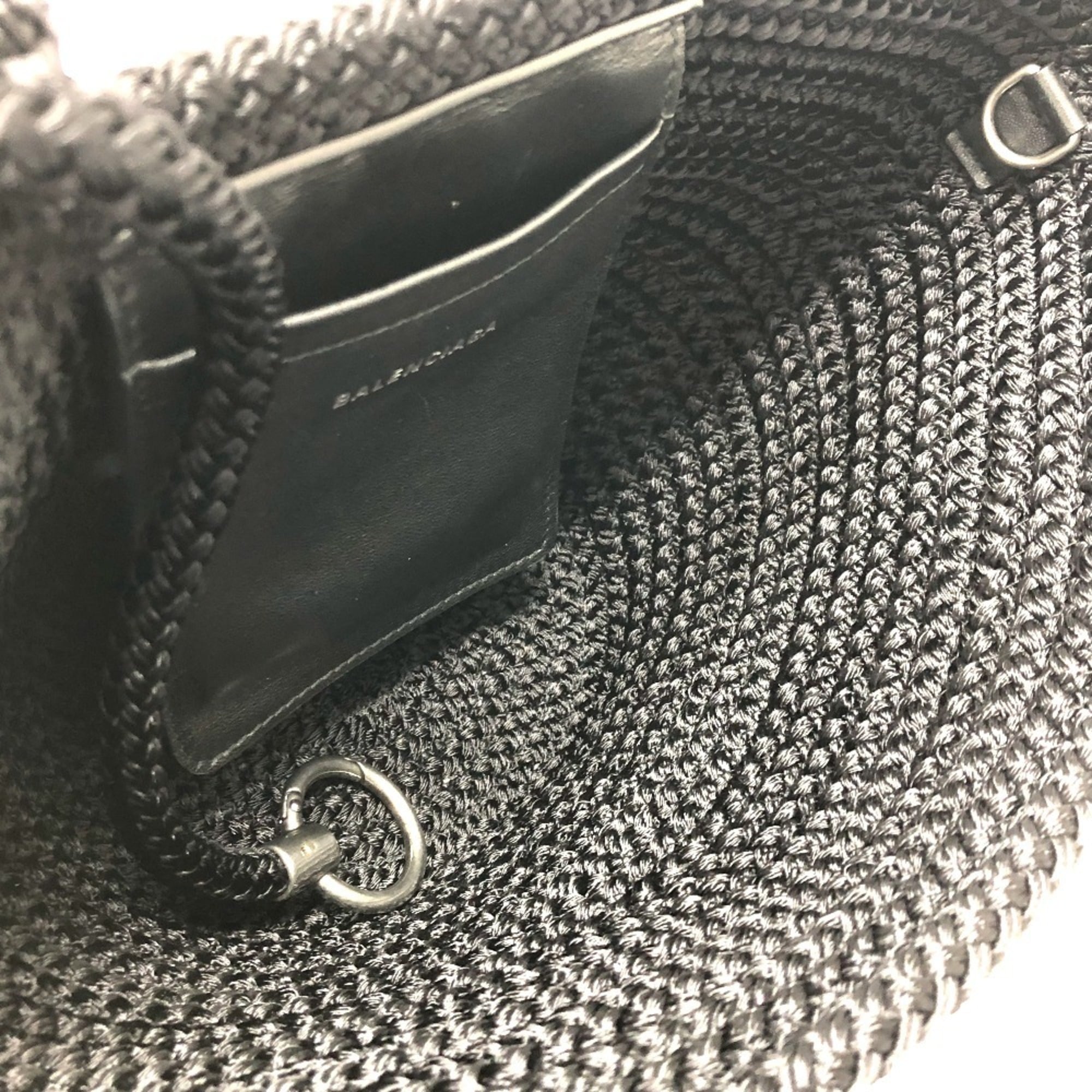 BALENCIAGA 695612 Logo Ibiza Basket Bag Small with Strap Black Cord Tote Summer Handbag Nylon Lambskin Women's — Like New